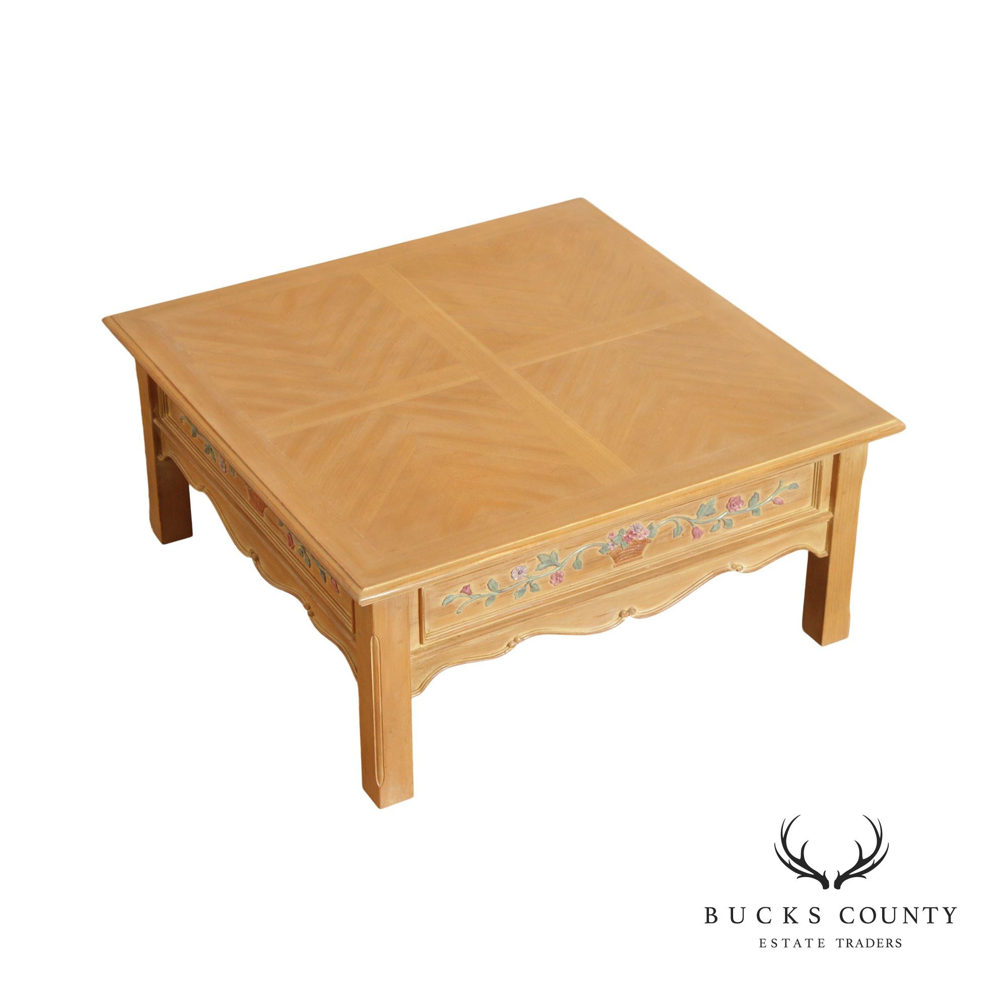 The Guild Hall French Country Style Carved and Painted Coffee Table