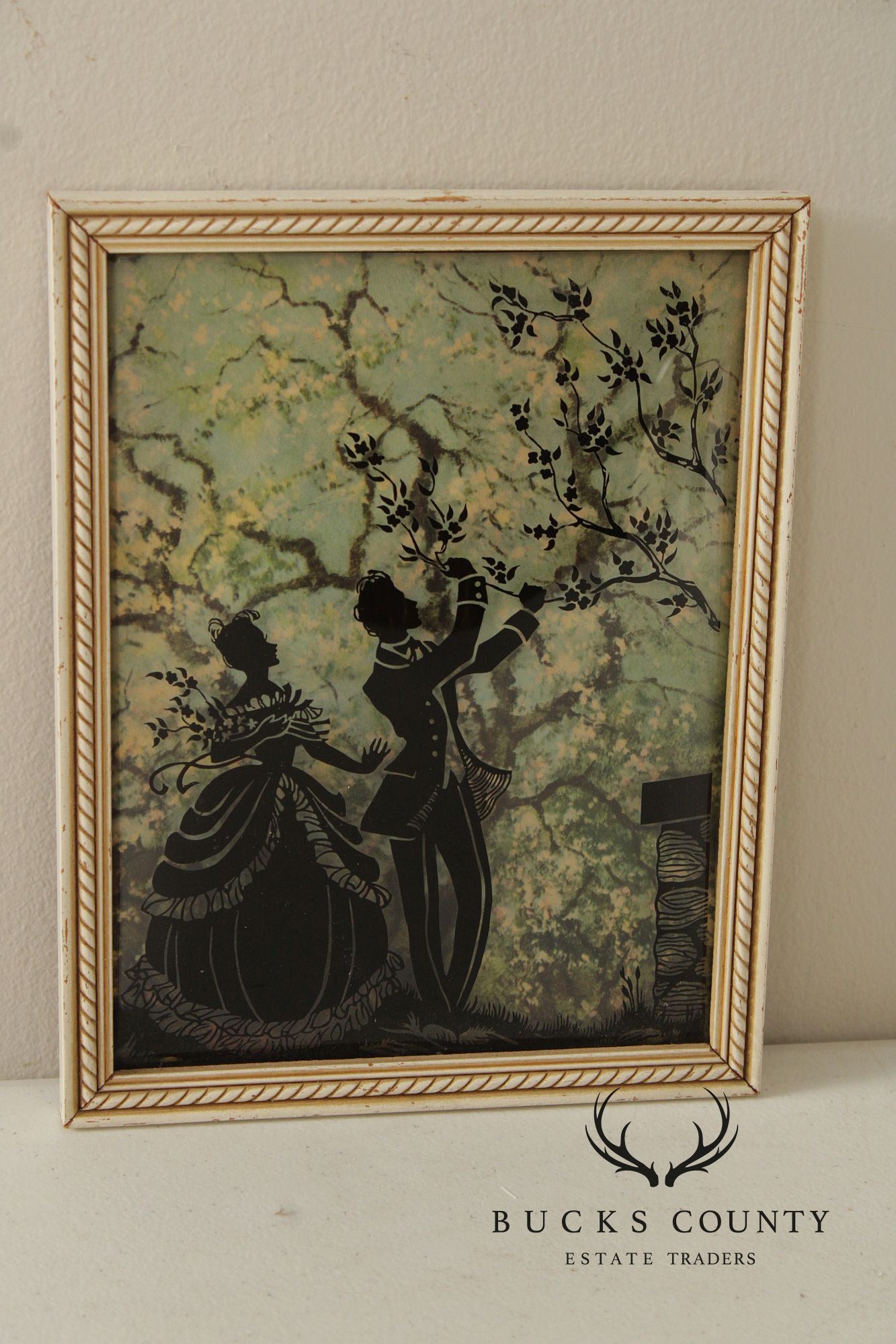 Vintage Pair of Reverse Painted Courtship Silhouettes