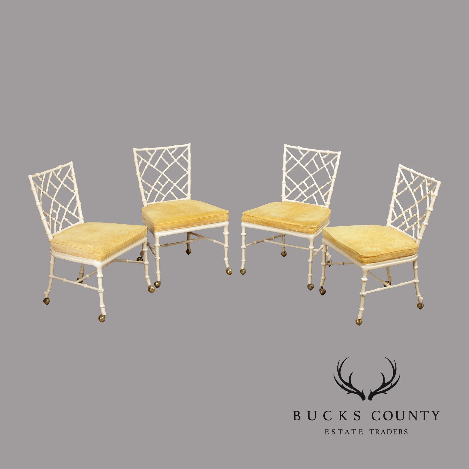 Kessler Industries Hollywood Regency Faux Bamboo Set of Four Painted Dining Chairs