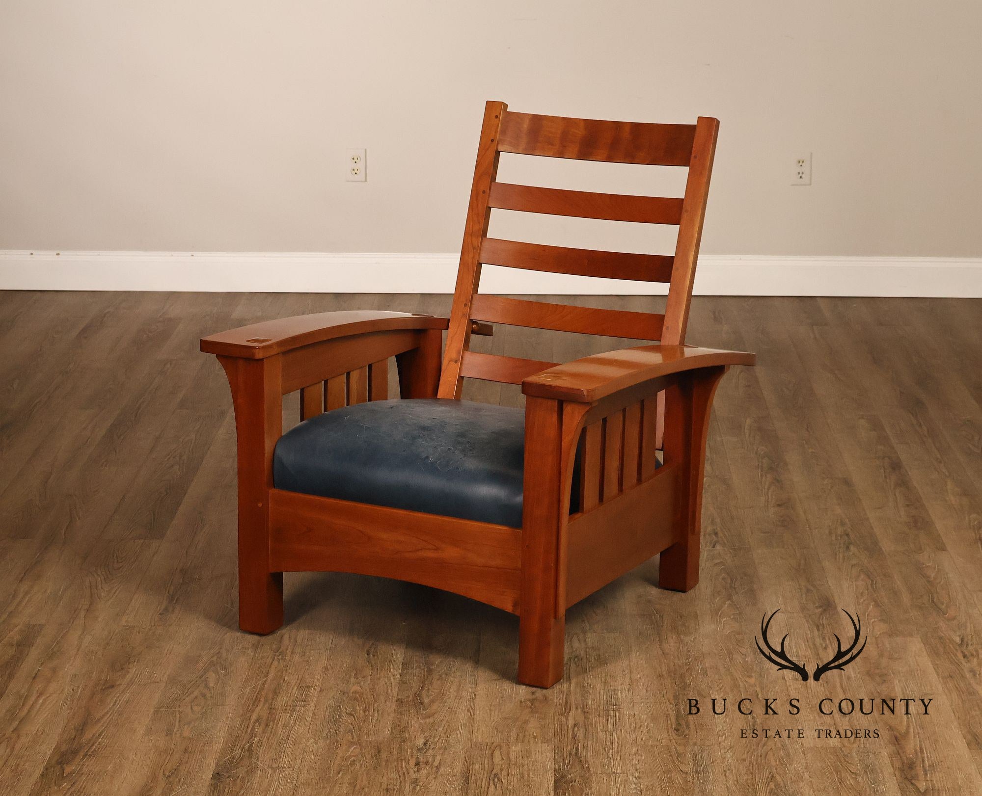 Stickley Mission Collection Cherry Bow Arm Morris Chair and Ottoman