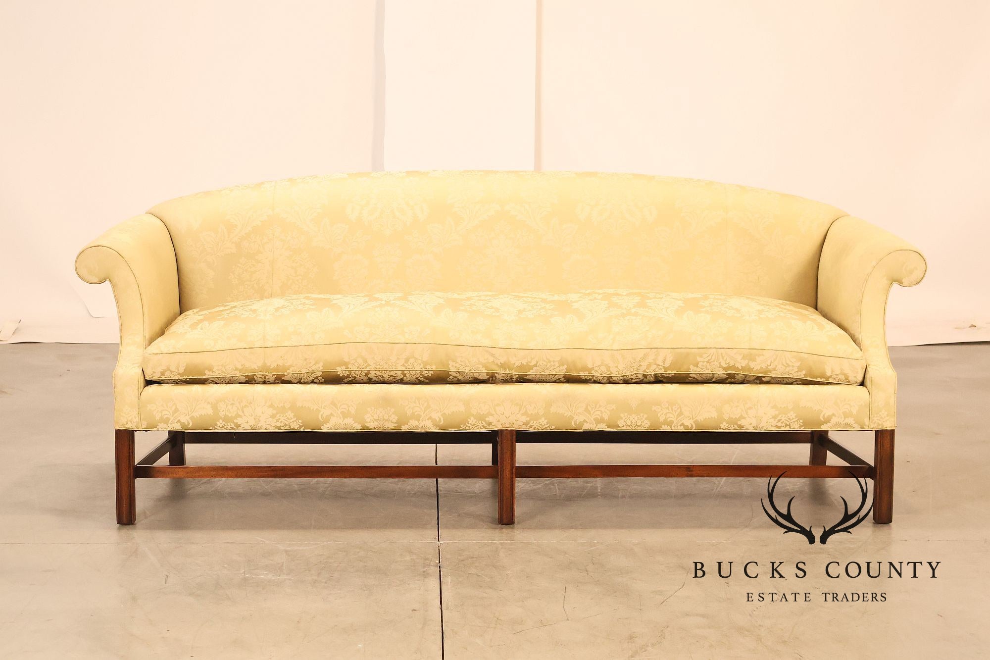 Henredon Chippendale Camelback Damask Upholstered Mahogany Sofa