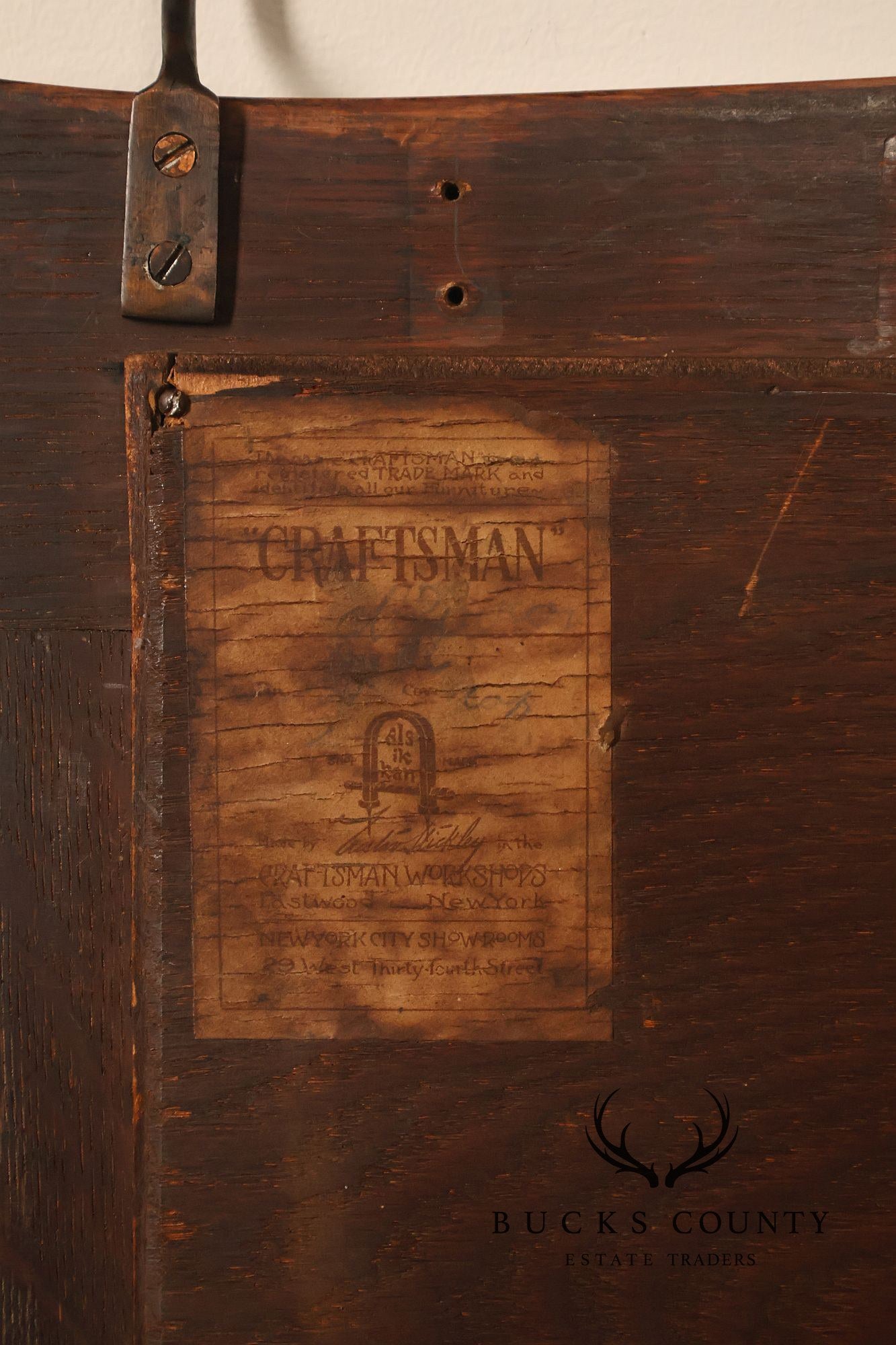 Gustav Stickley Antique Mission Oak Wall Mirror With Coat Hooks #66