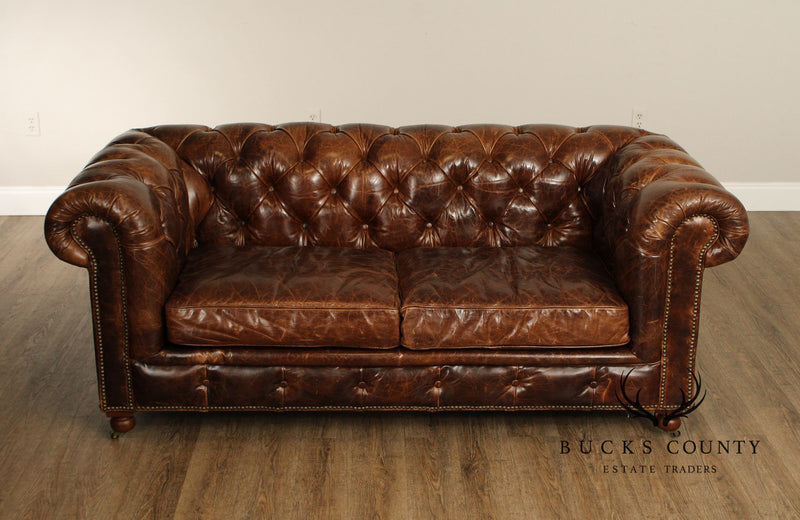 Restoration Hardware Brown Leather 'Kensington' Chesterfield Sofa