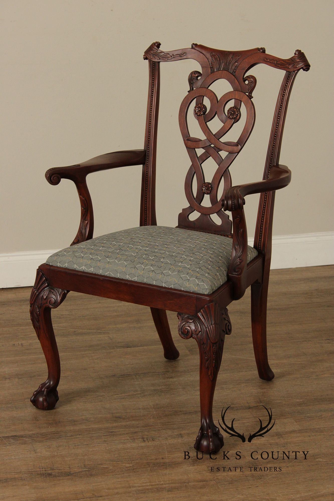 Maitland Smith Georgian Style Carved Mahogany Armchair