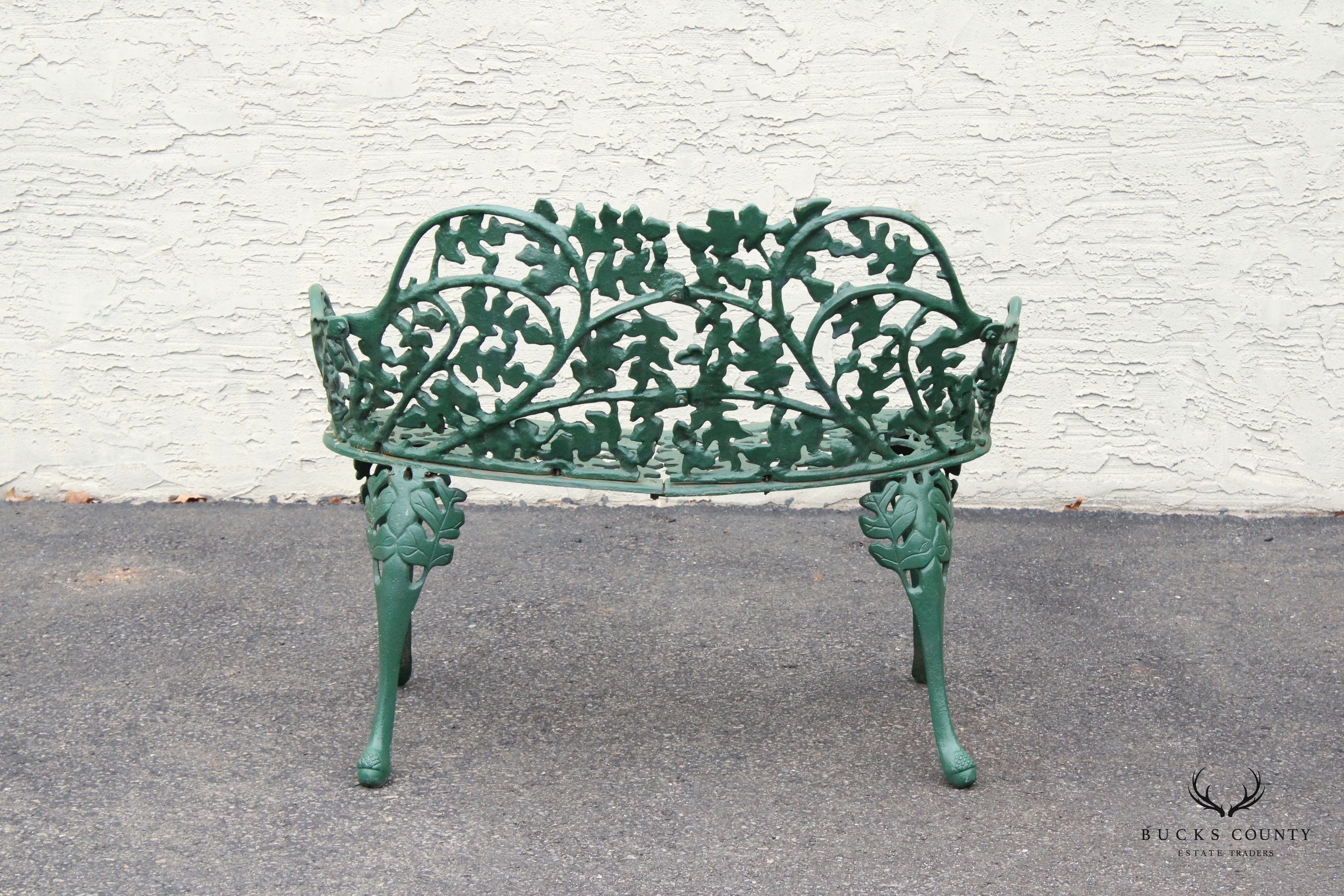 English Traditional Cast Iron Oak and Acorn Outdoor Garden Bench