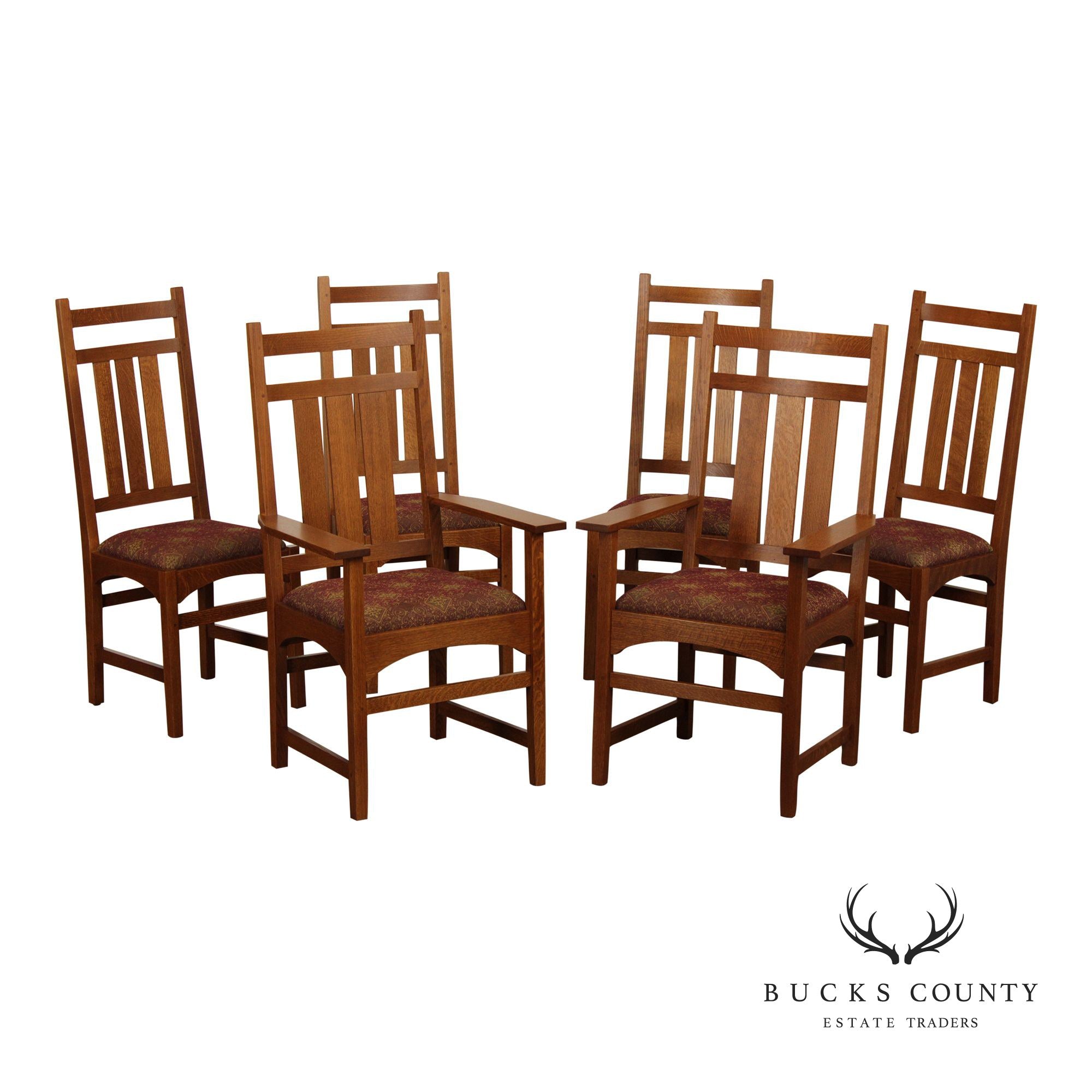 Stickley Mission Collection Set of Six Harvey Ellis Oak Dining Chairs