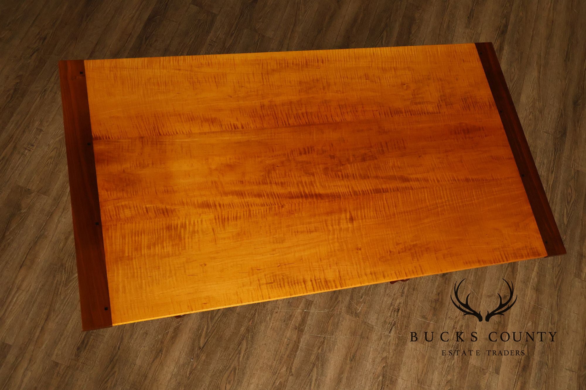 Sheraton Style Benchmade Tiger Maple and Walnut Dining Table