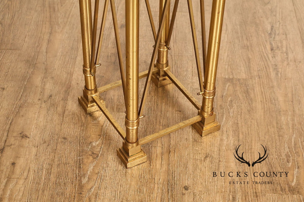 Vintage Neoclassical Style Heavy Brass Pedestal Plant Stand With Lion Medallions
