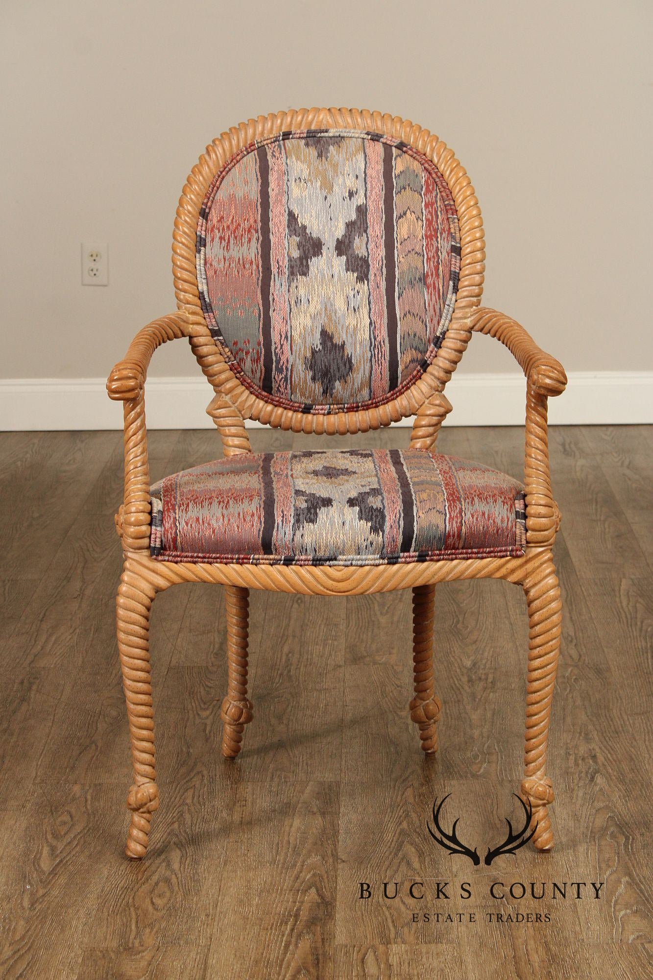 Italian Pair of Roped Carved Armchairs