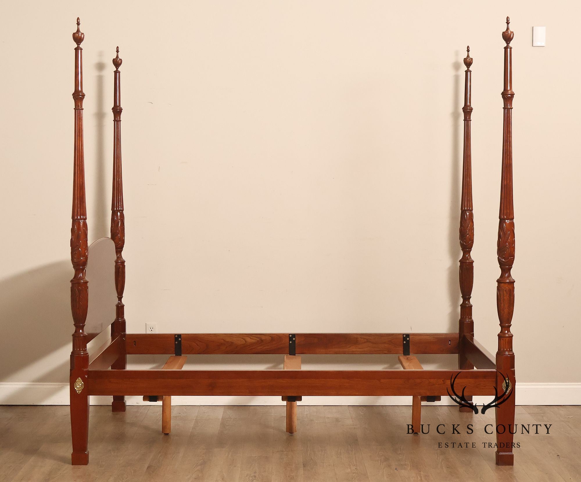 Stickley Queen Size Cherry Rice Carved Poster Bed