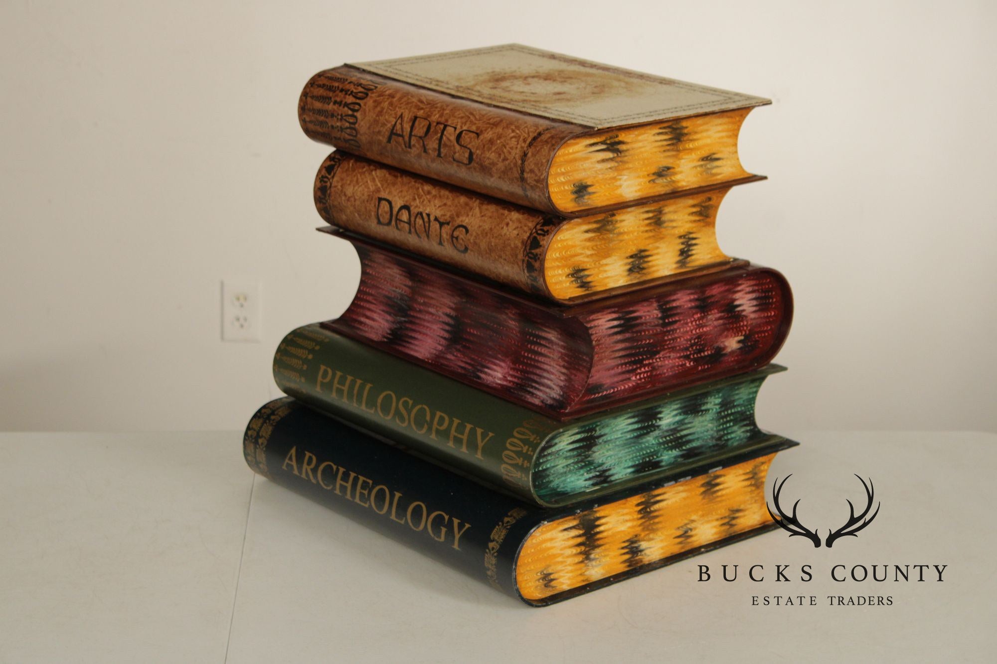 Vintage Italian Tole Wear Faux Stacked Book Side Table