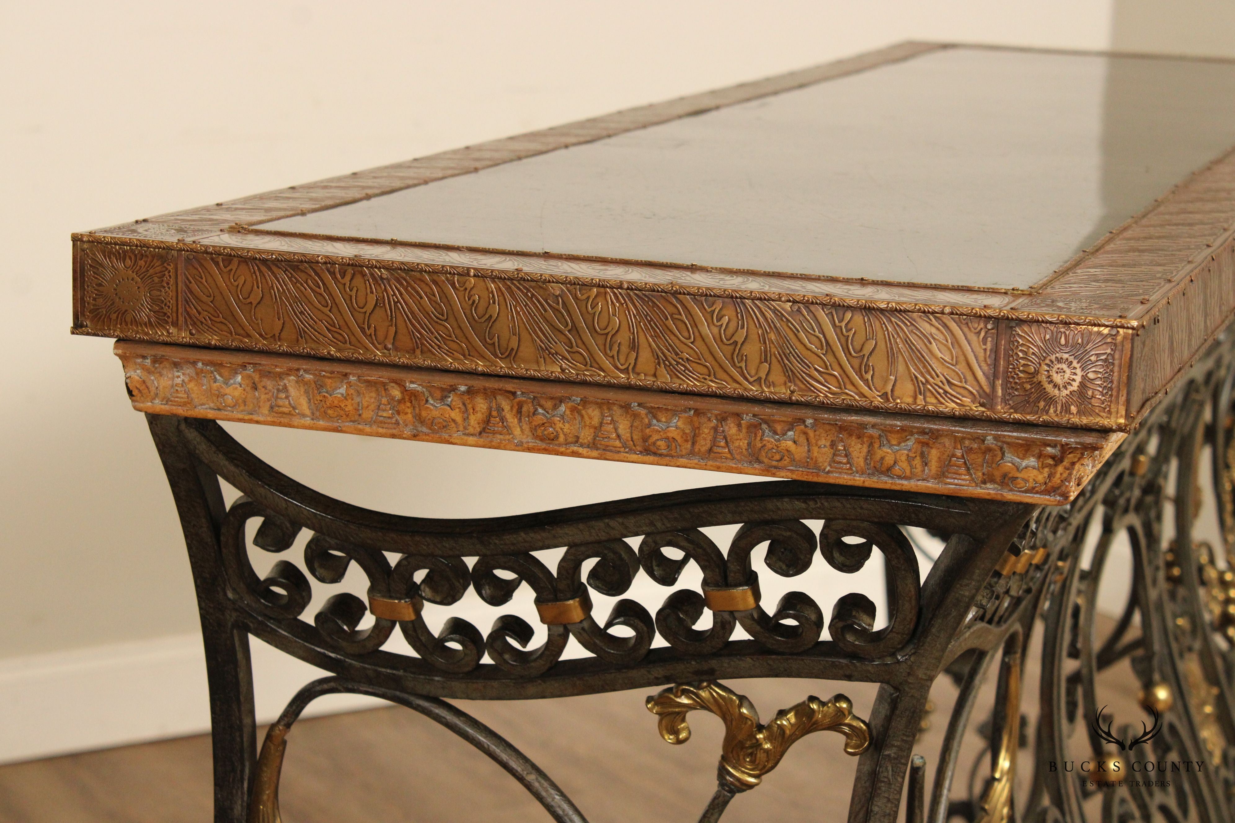 Italian Style Wrought Iron Scrollwork Console Table