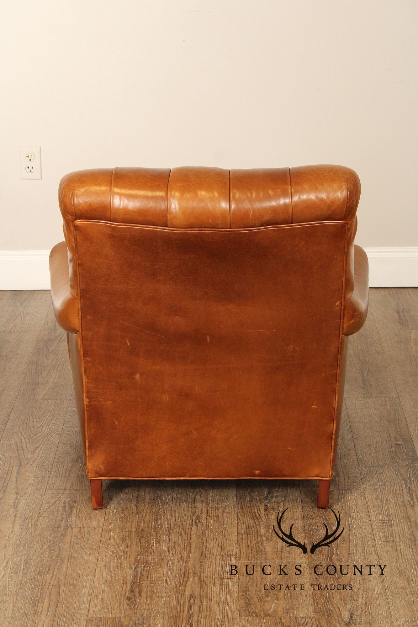 Hancock & Moore Cognac Leather Chesterfield Armchair and Ottoman