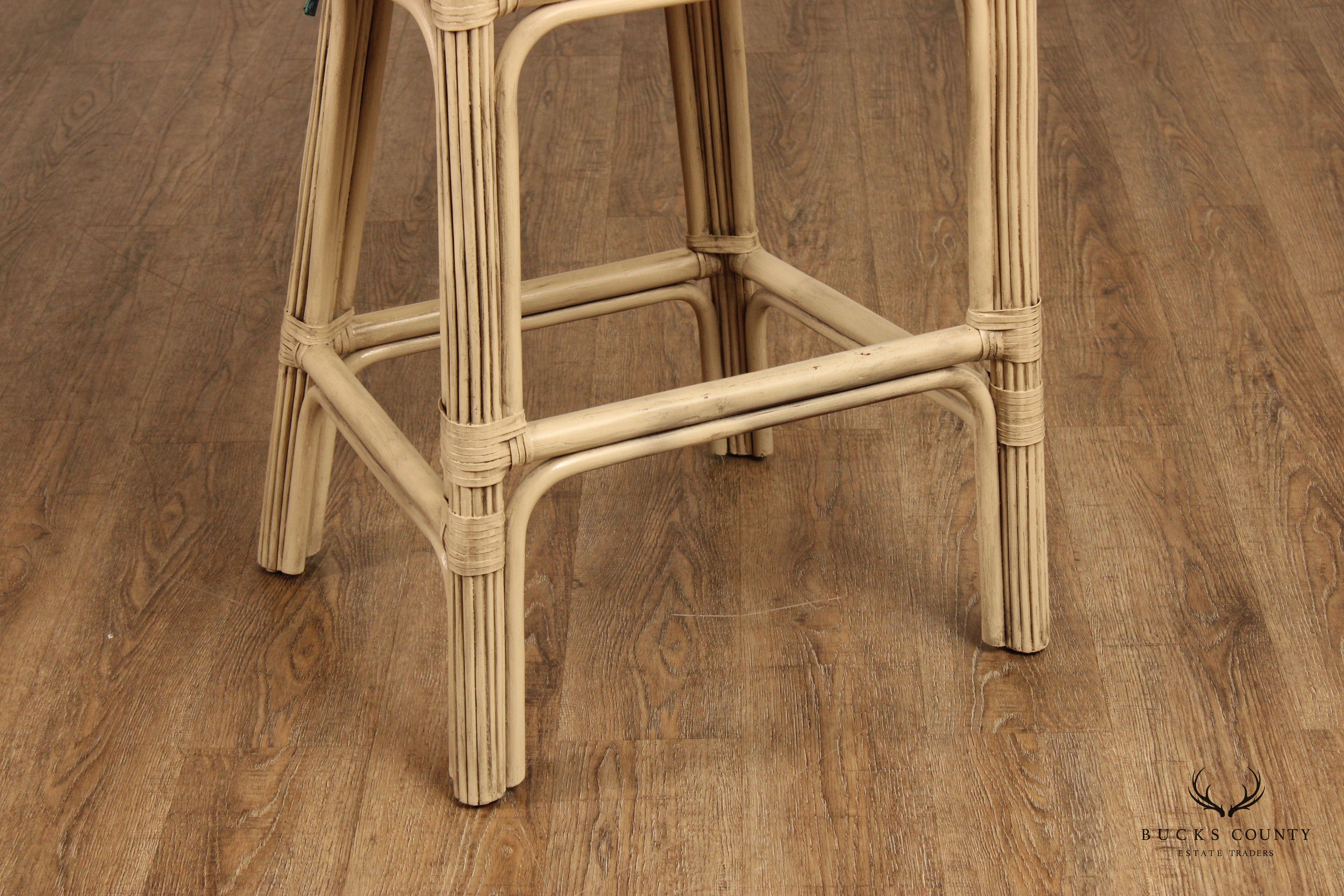 Hollywood Regency Style Pair of Rattan Bar Stools