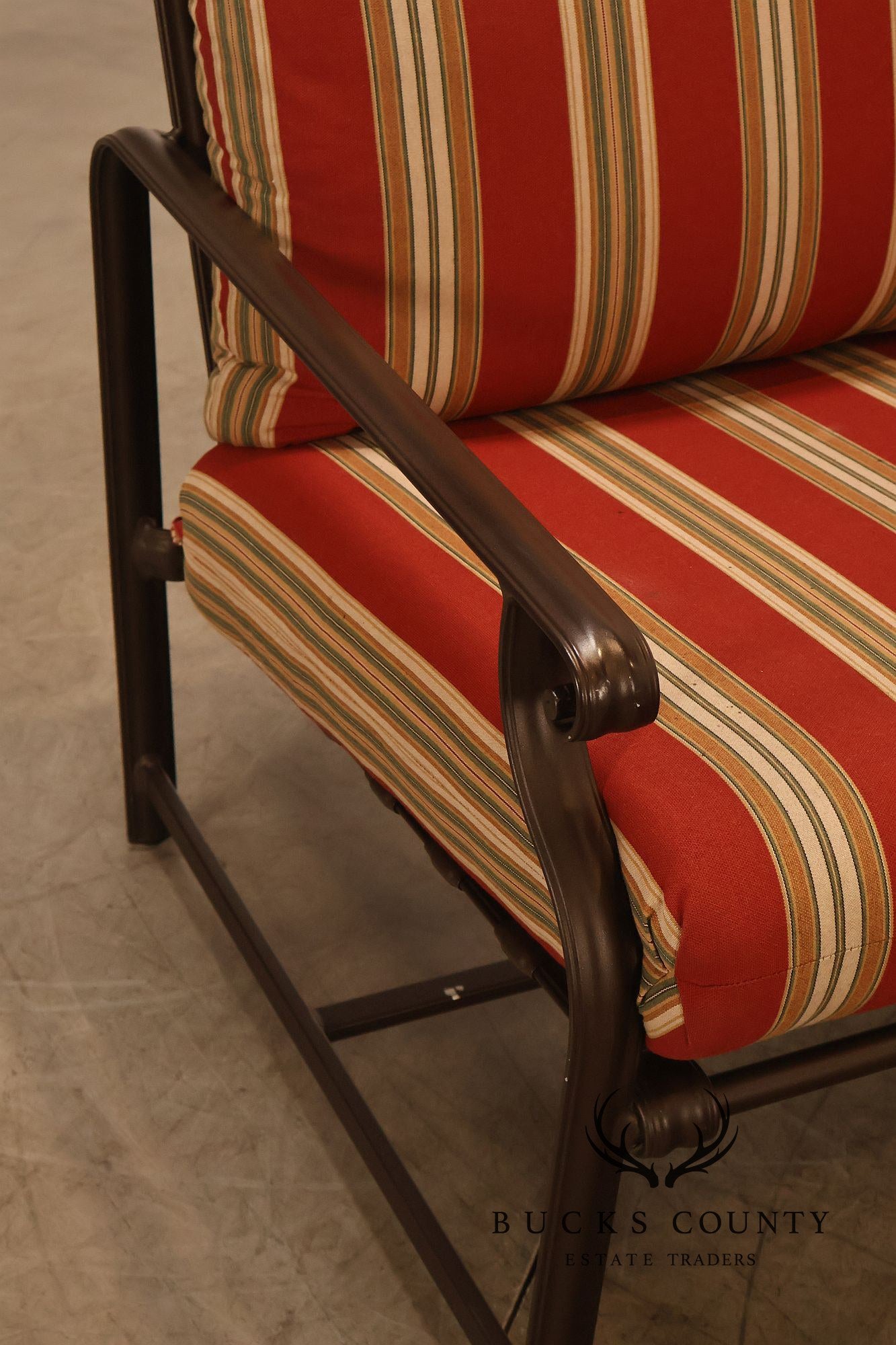 Brown Jordan Outdoor Metal Frame Loveseat With Striped Cushions