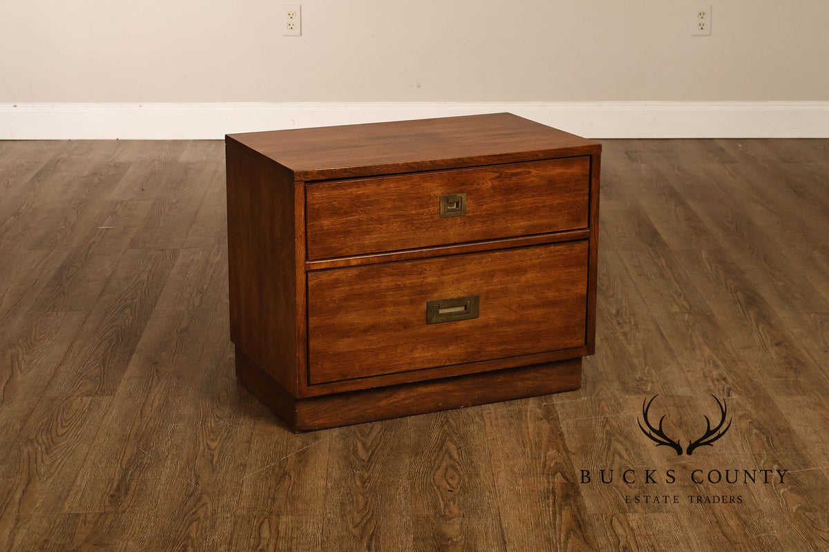 Stanley Campaign Style Pair of Walnut Bedside Chests