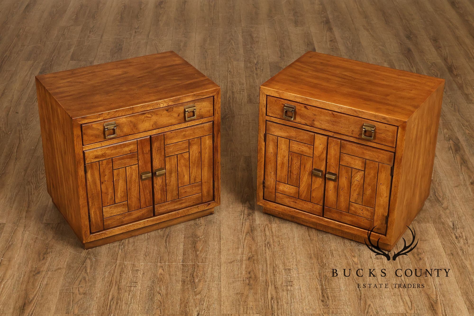 Drexel 'Woodbriar' Campaign Style Pair of Nightstands