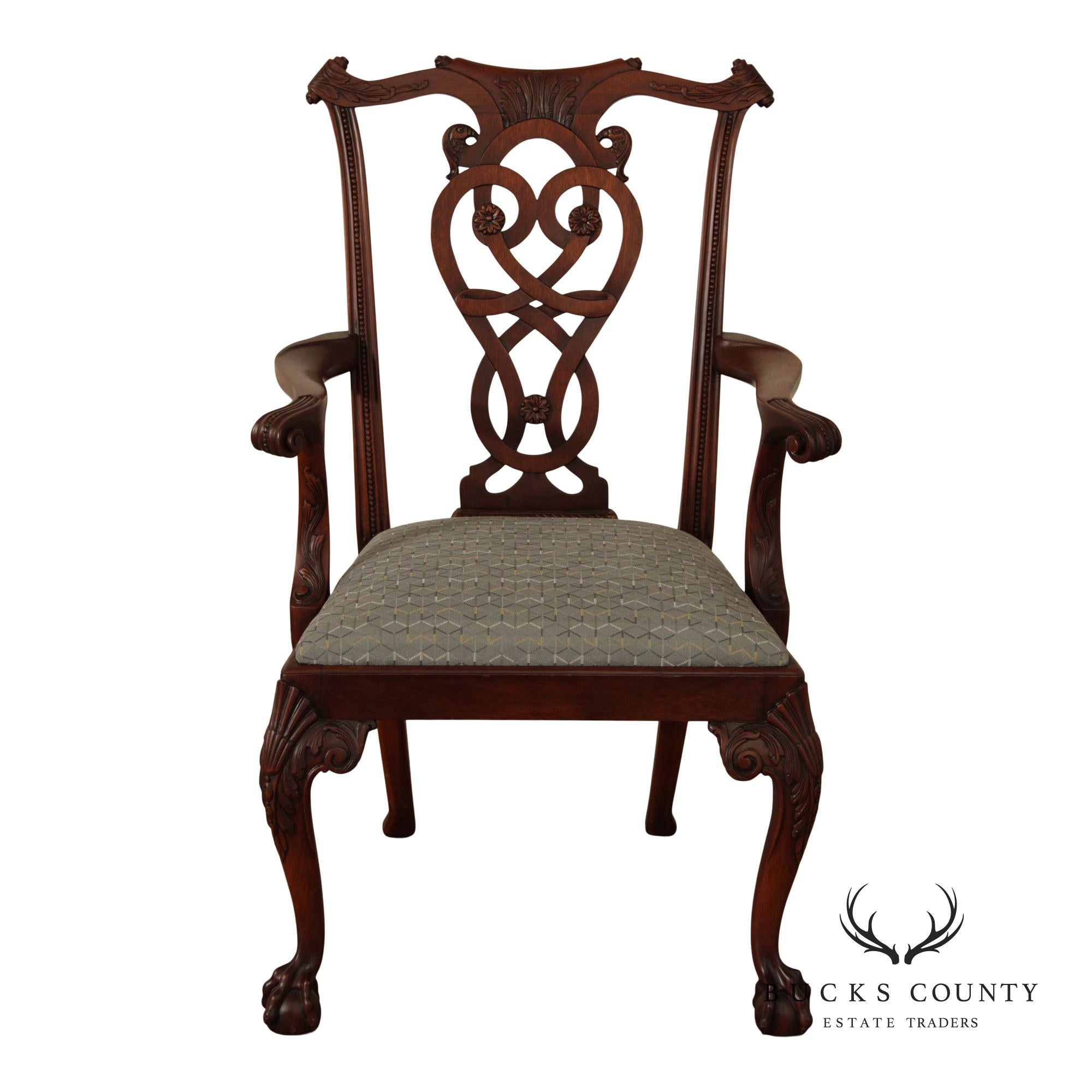 Maitland Smith Georgian Style Carved Mahogany Armchair