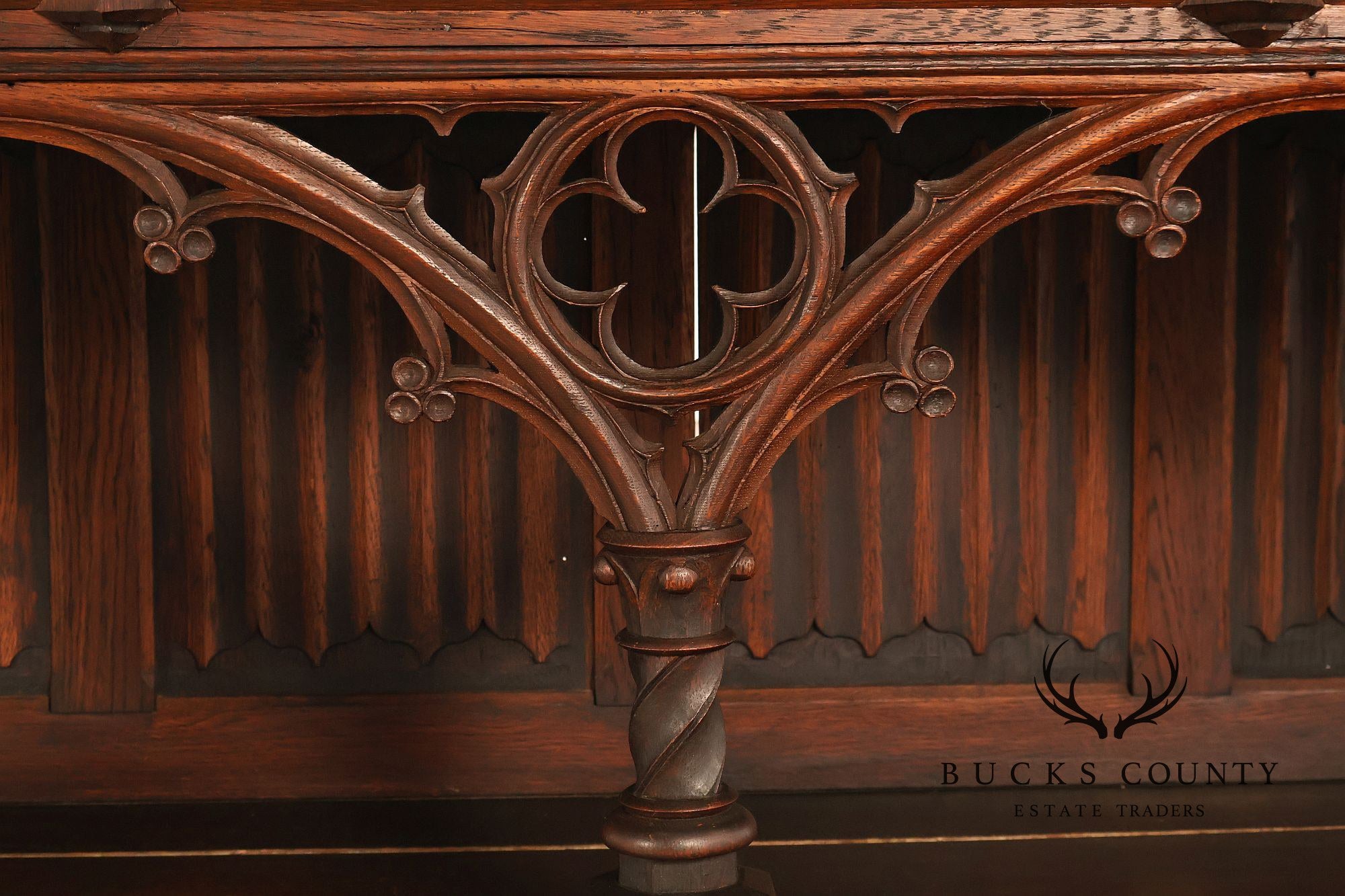 Antique Neo-Gothic Carved Oak Sideboard Server With Figural Panels