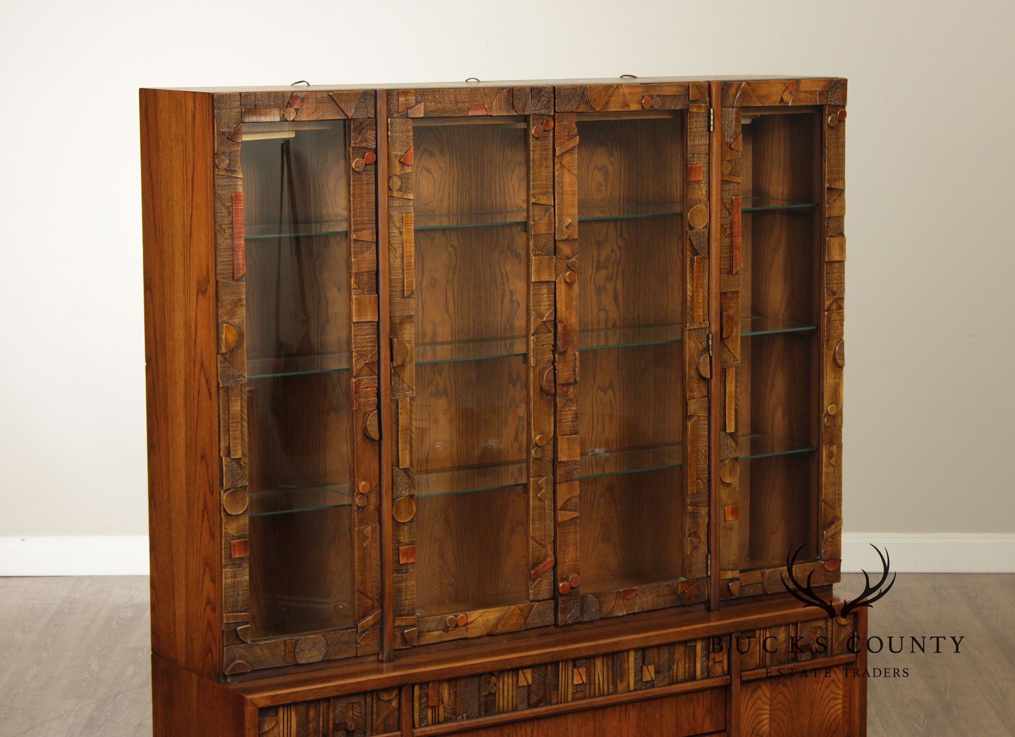 Lane 'Pueblo' Brutalist Oak China Cabinet