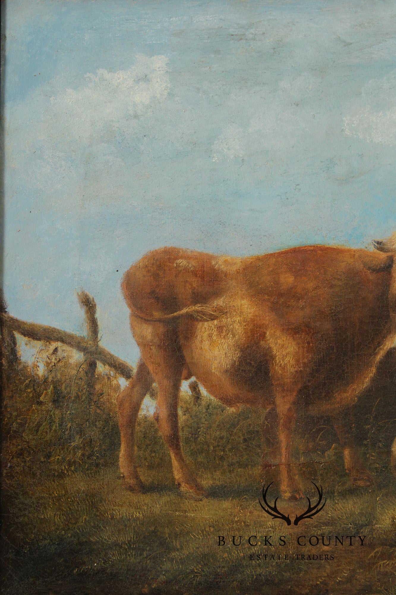 Antique European School Oil Painting, Cattle Grazing