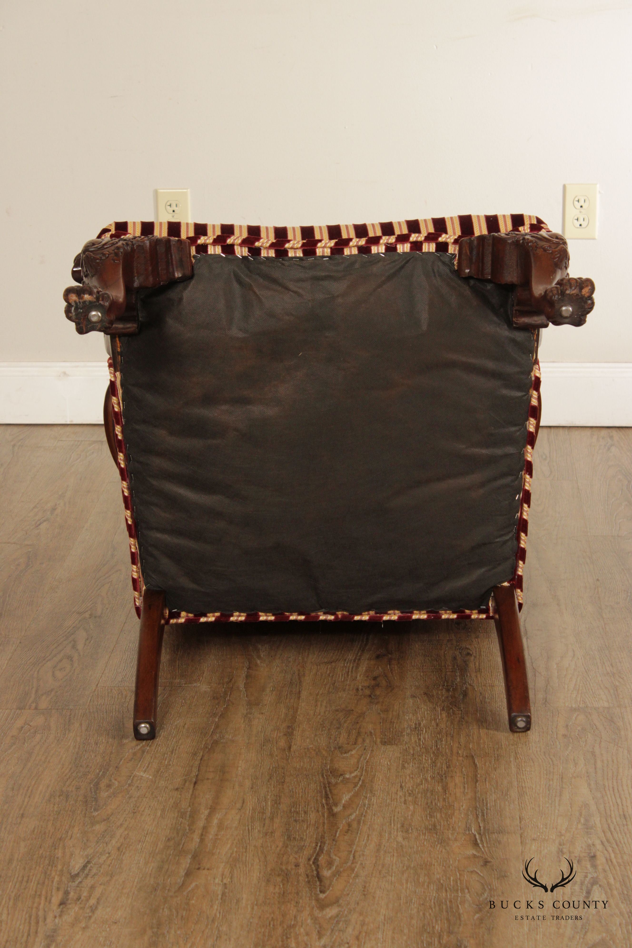 Georgian Style Carved Mahogany Paw Foot Fireplace Armchair