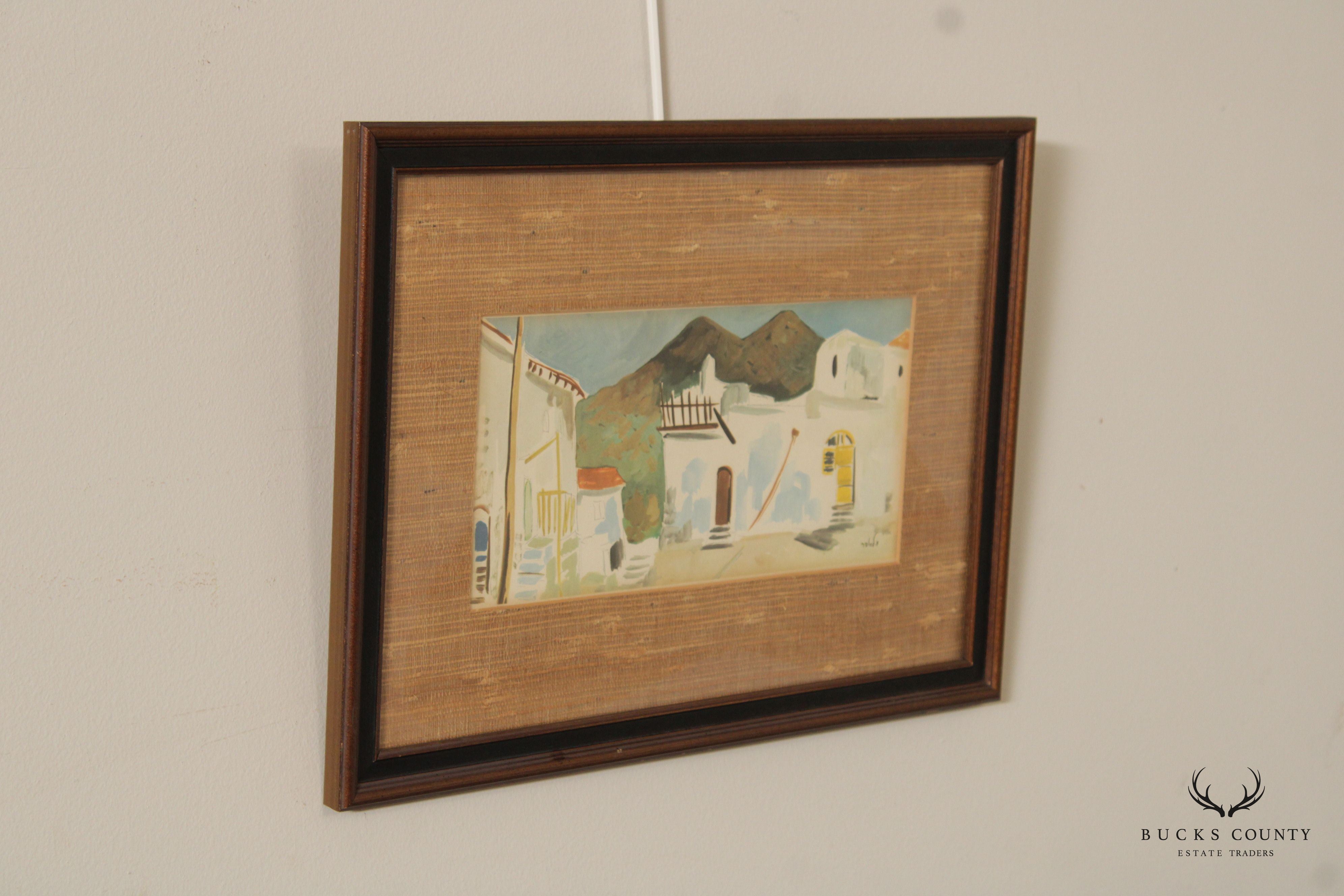 Milia Laufer Framed Watercolor, Israeli Street Scene