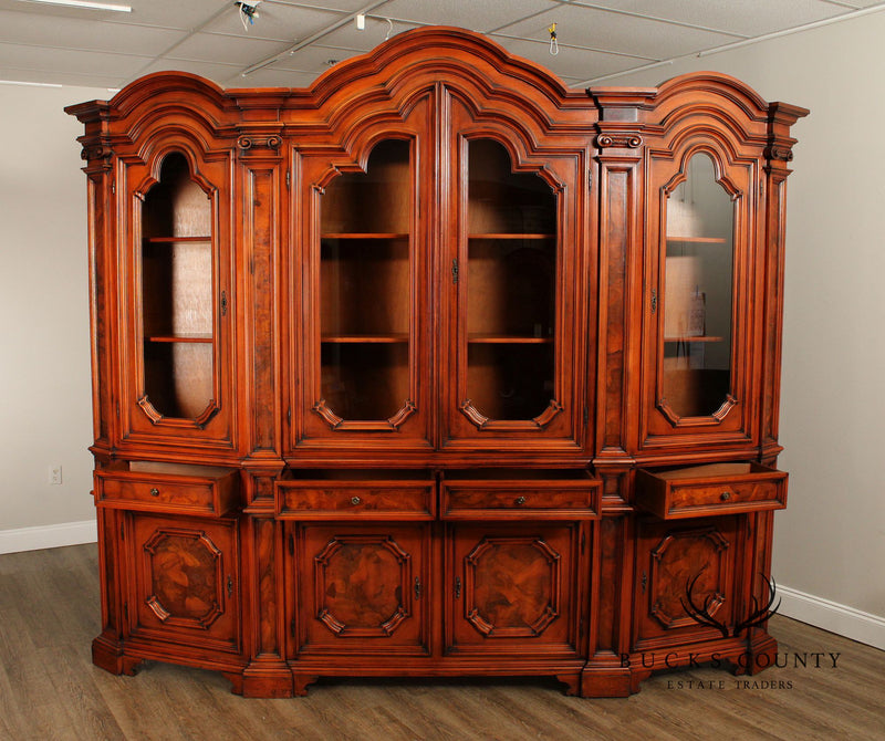 Italian Burlwood Monumental Library Bookcase Cabinet