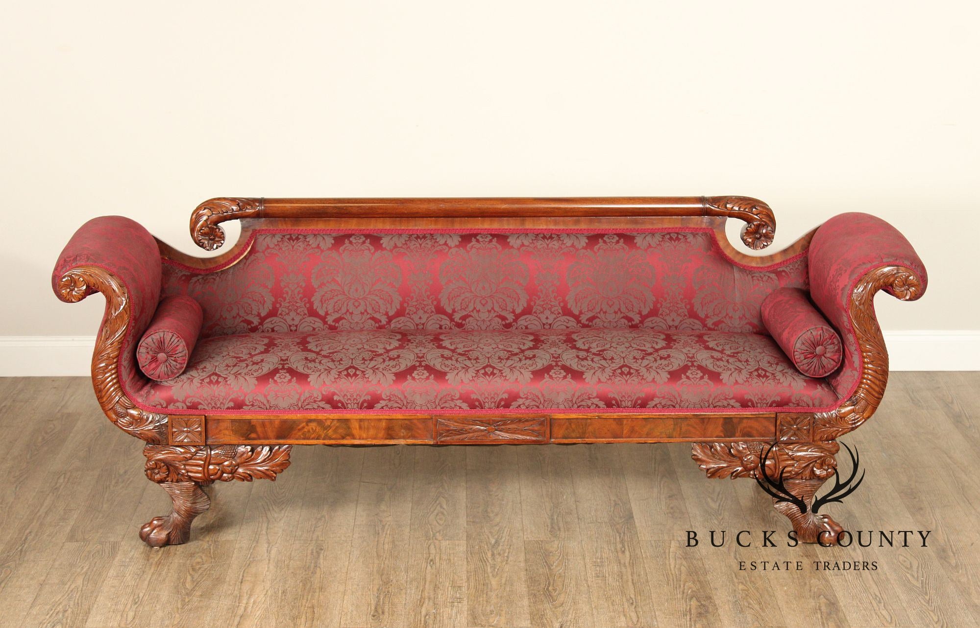 American Empire Antique Carved Mahogany Sofa