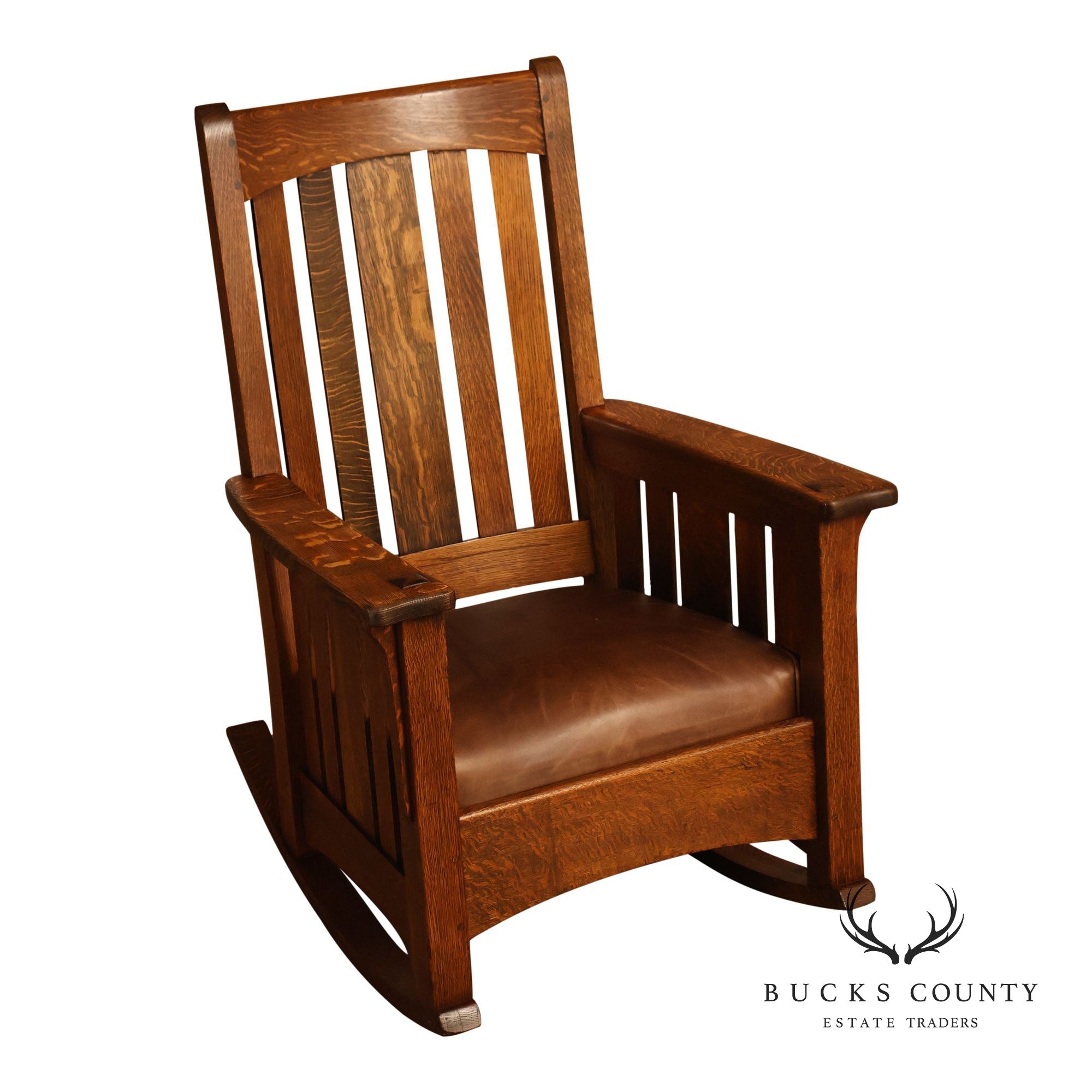 Antique Limbert Arts And Crafts Mission Oak High Back Rocking Chair