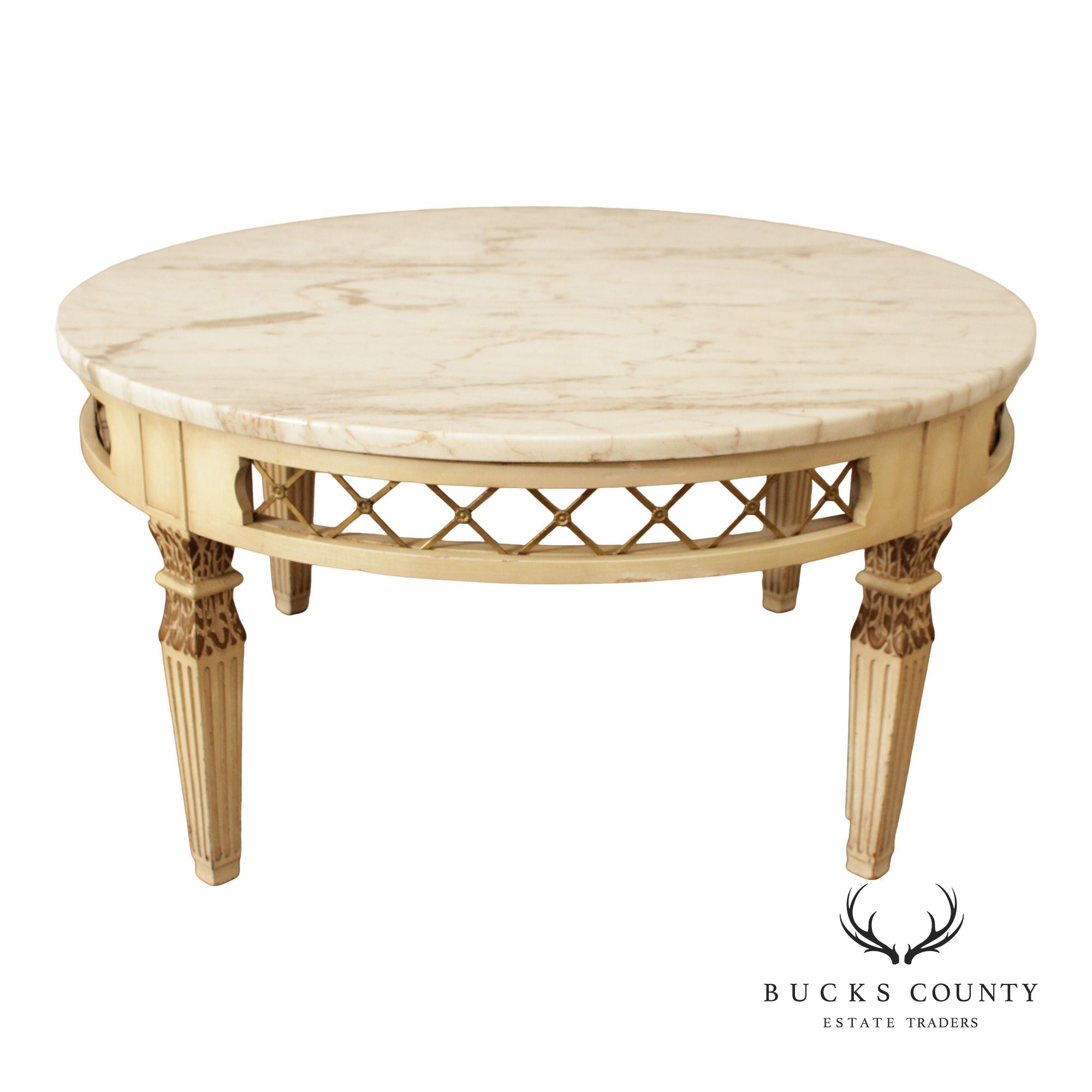 Italian Neoclassical Style Vintage Round Marble Top Coffee Table