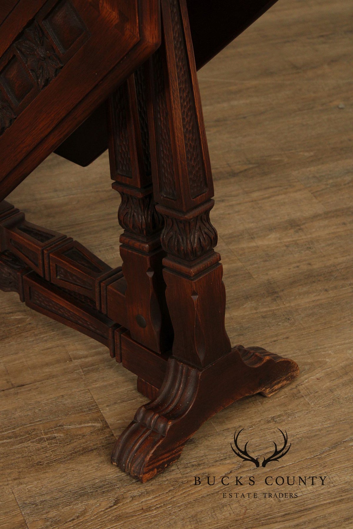 Rom Weber Viking Jacobean Style Carved Oak Drop-Leaf Table