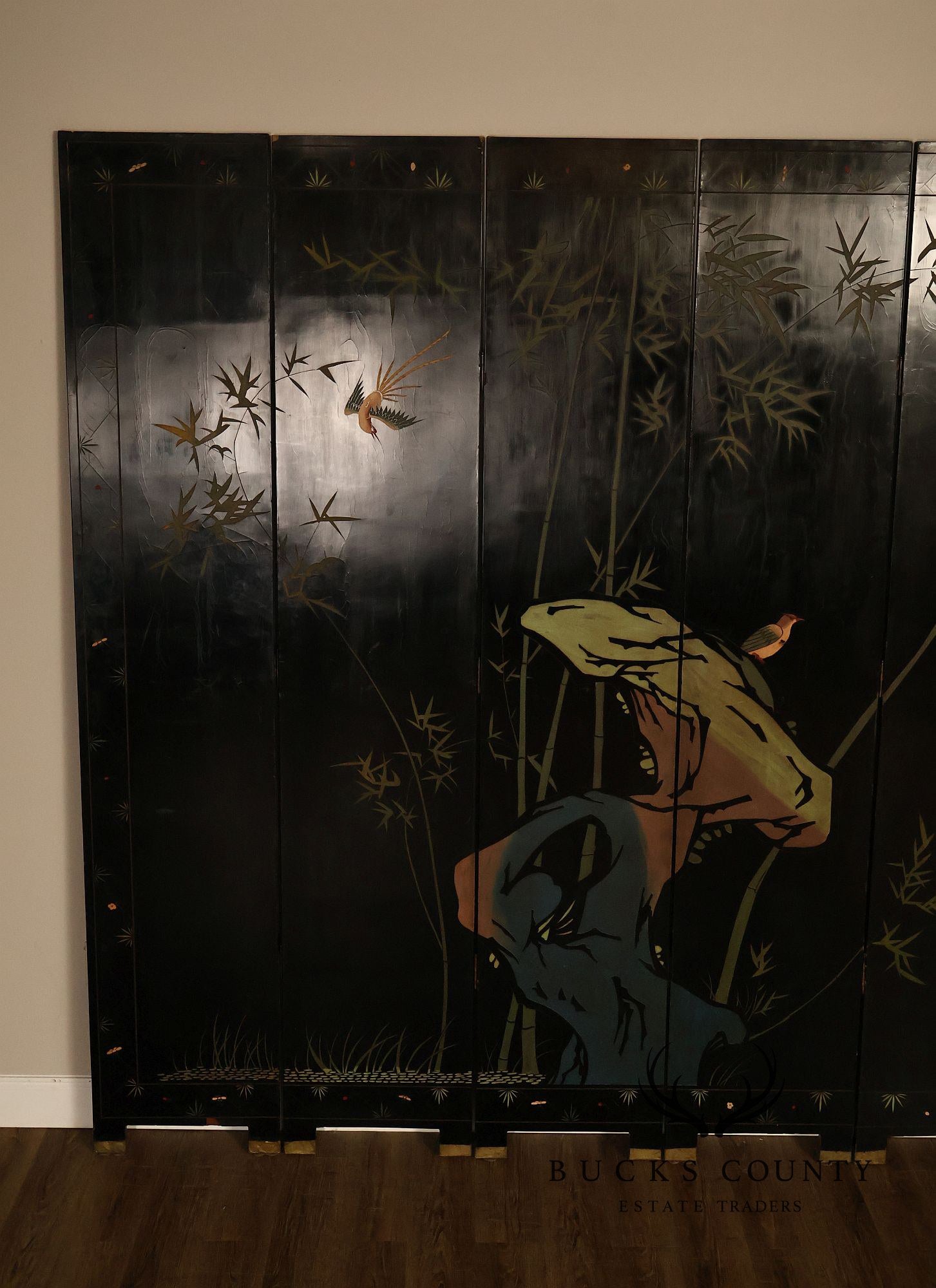 Chinese Coromandel Style Pair Of Eight Panel Folding Screens