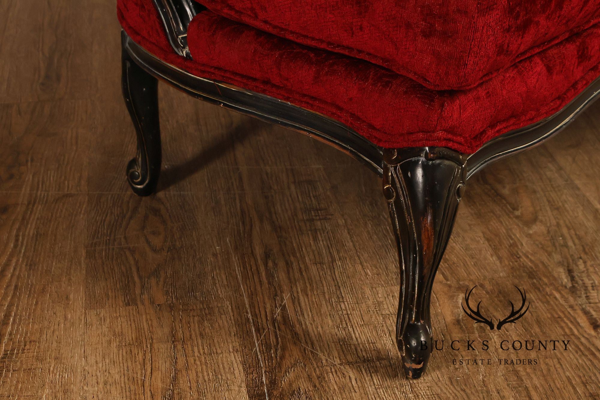 Henredon Louis XV Style Pair Of Red Upholstered Bergère Lounge Chairs