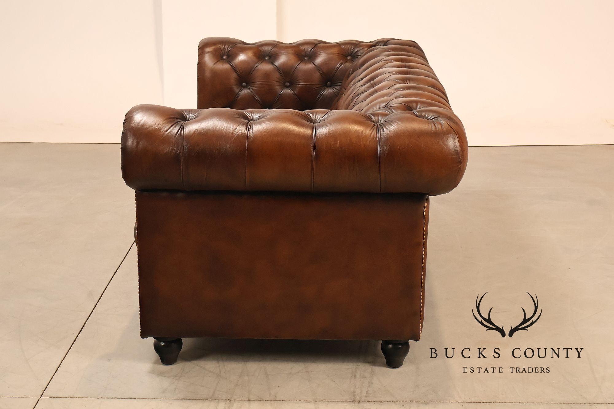 Chesterfield Style 6 Foot Cognac Brown Tufted Leather Sofa