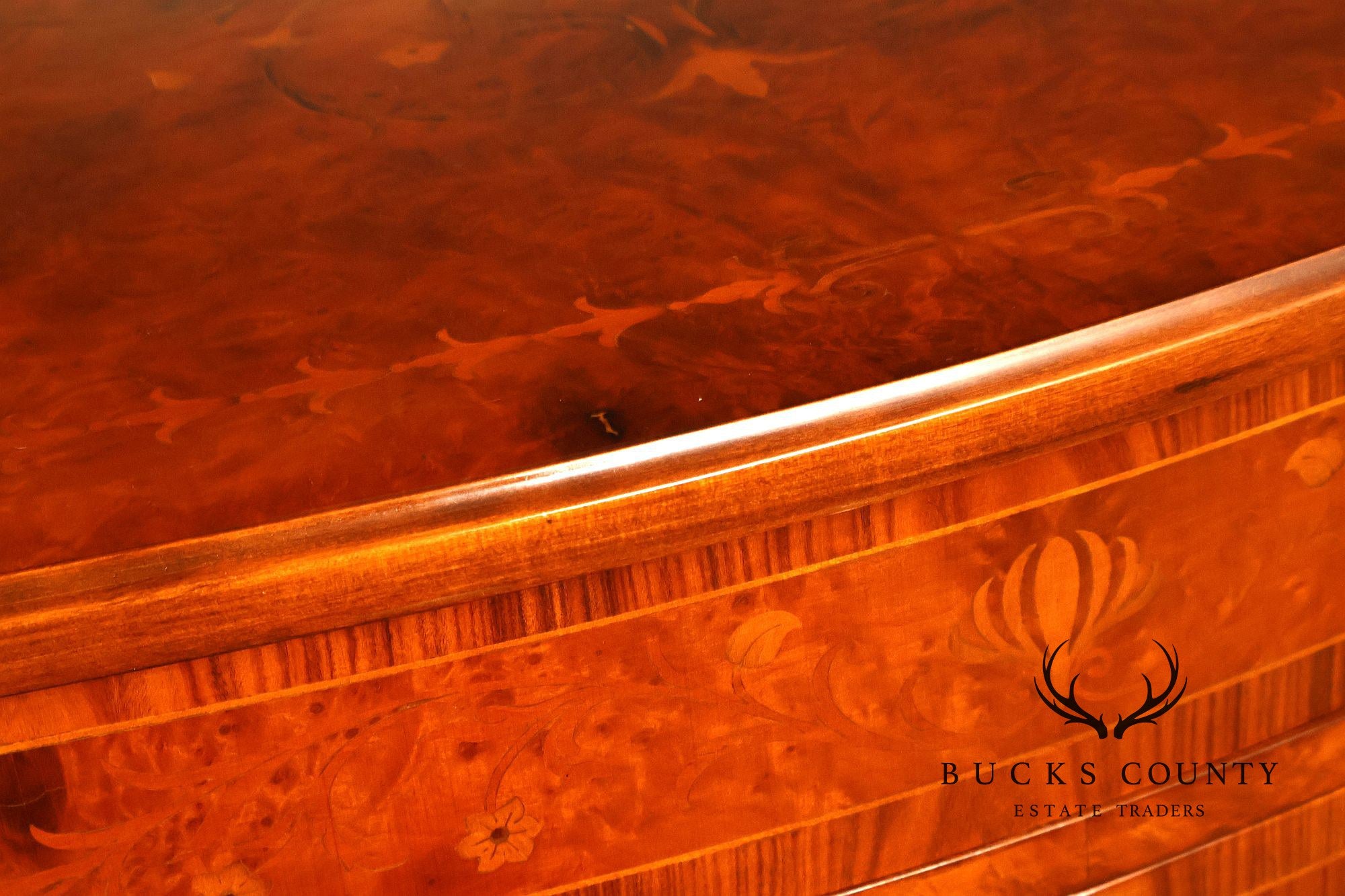 Italian Neoclassical Style Burl Wood Marquetry Inlaid Serpentine Sideboard