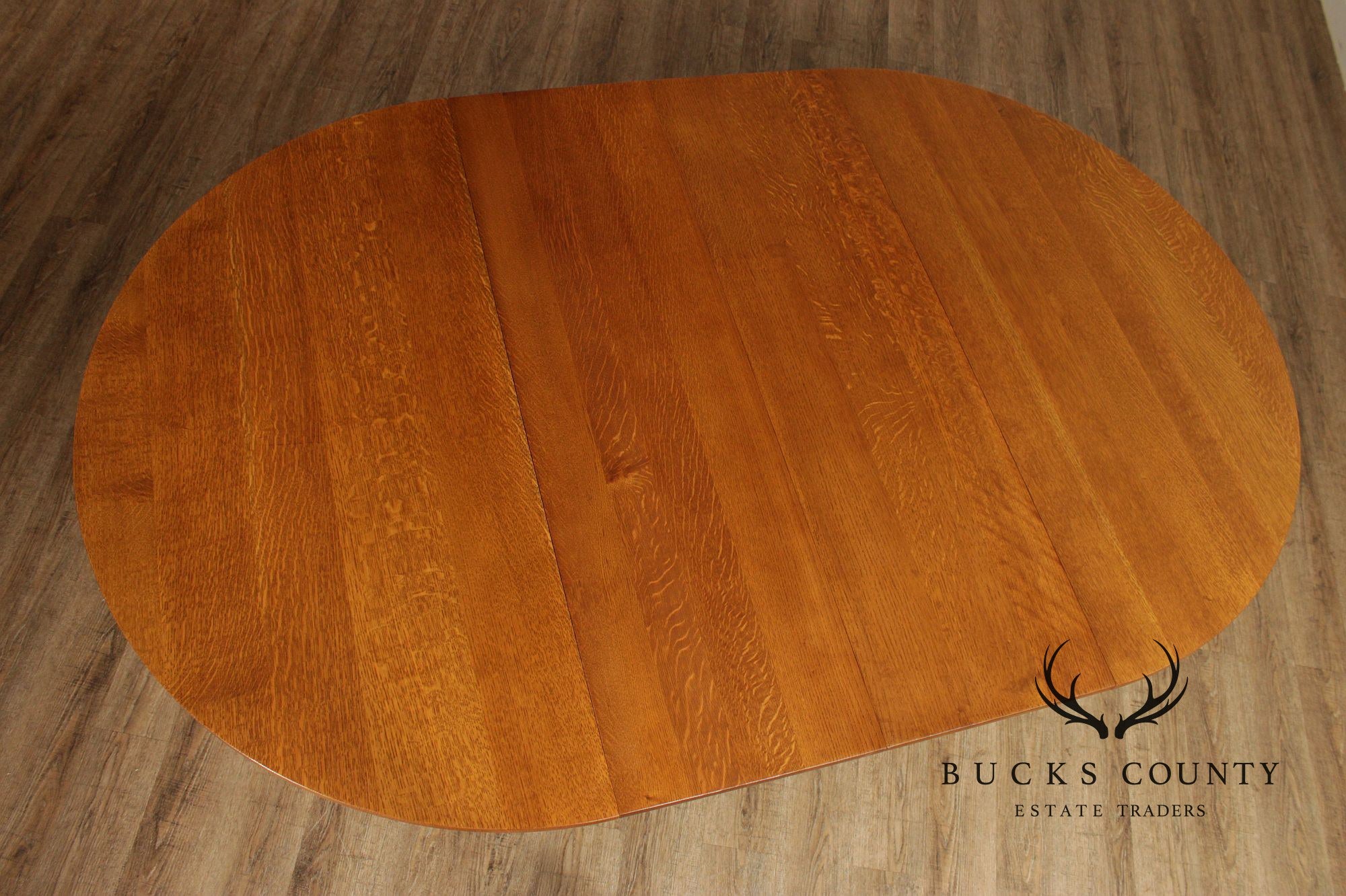 Stickley Mission Collection Round Oak Pedestal Expandable Dining Table