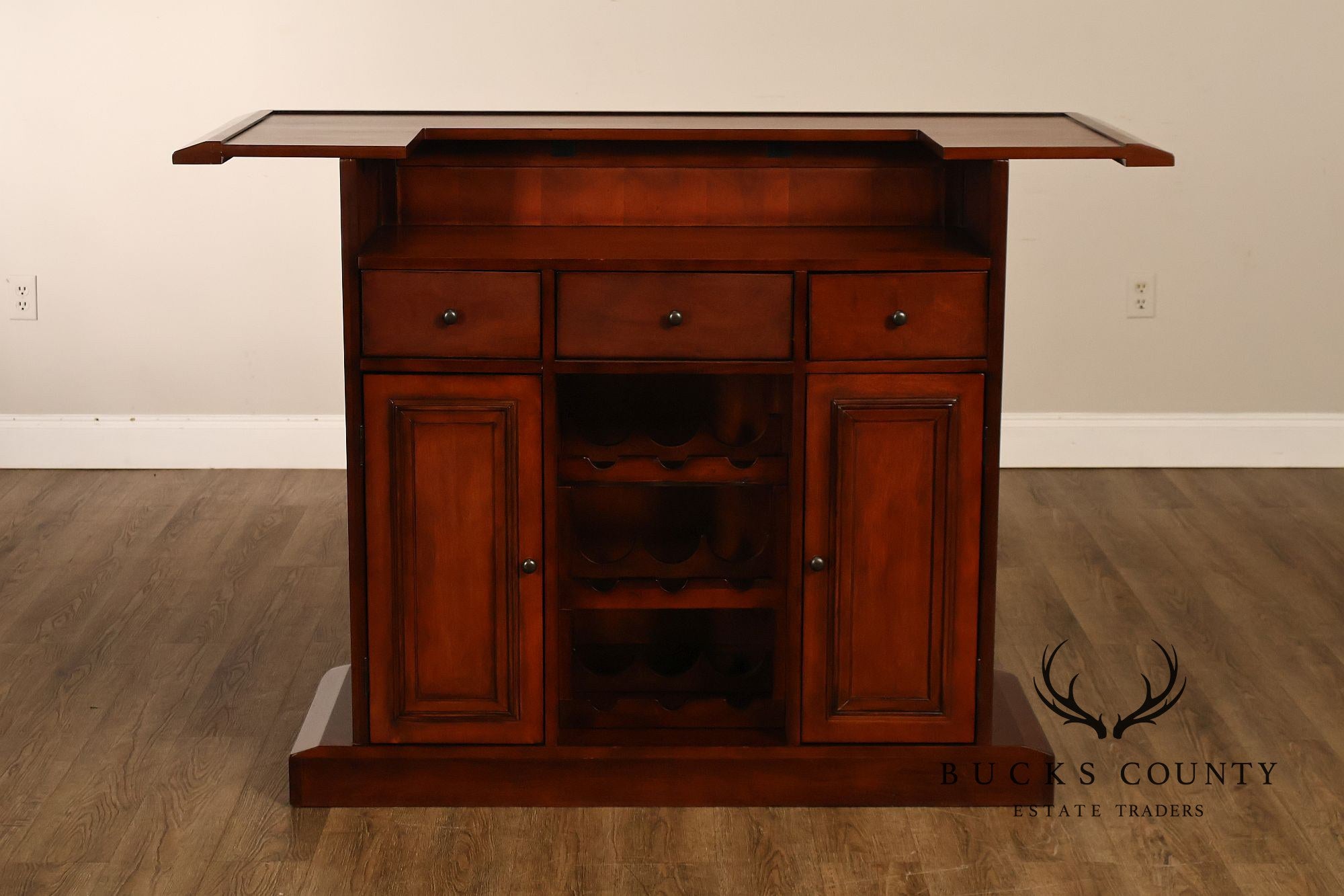 Traditional Home Bar With Wine Storage And Two Bar Stools