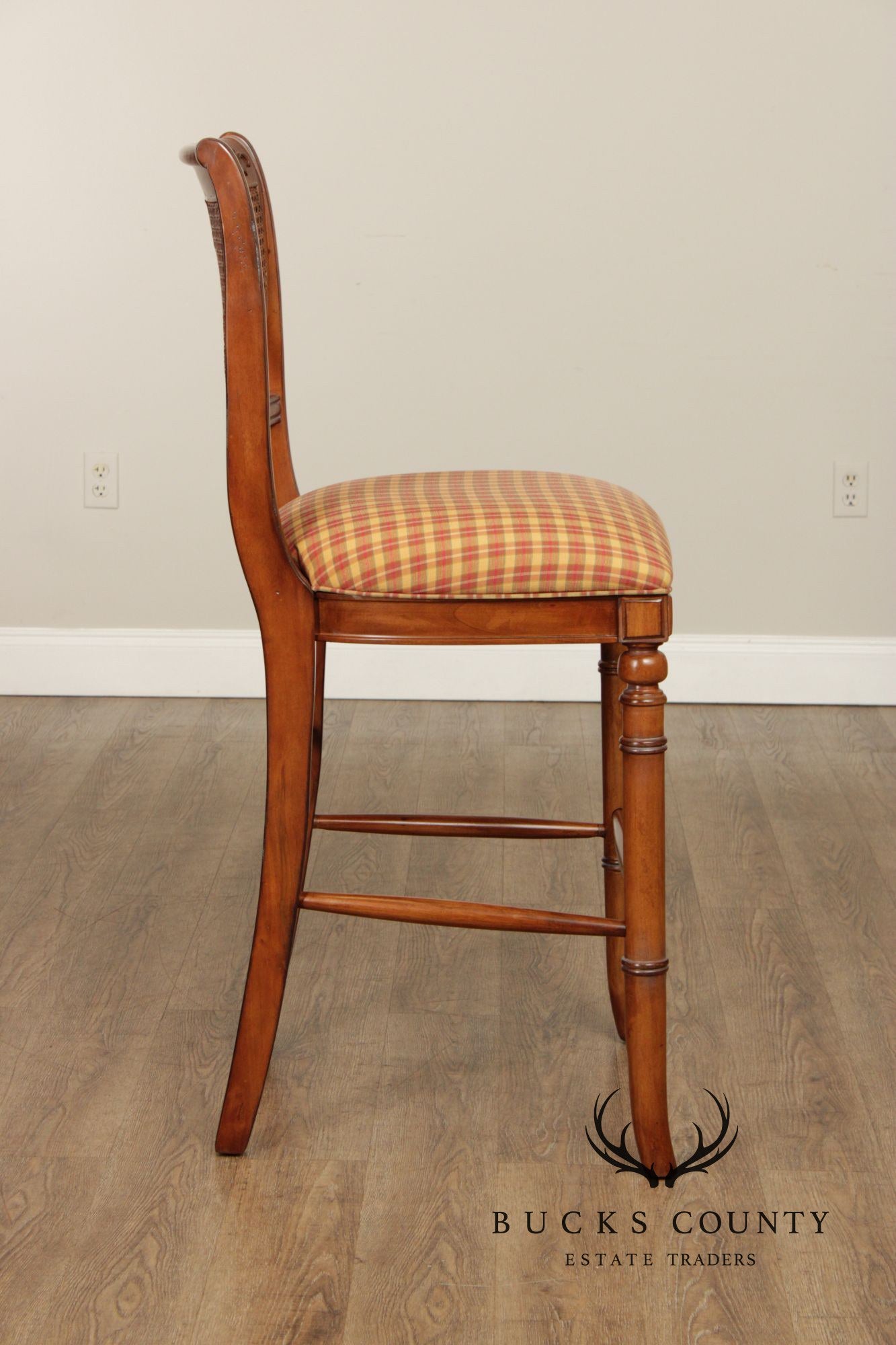 French Country Style Set of Six Cane Back Bar Stools