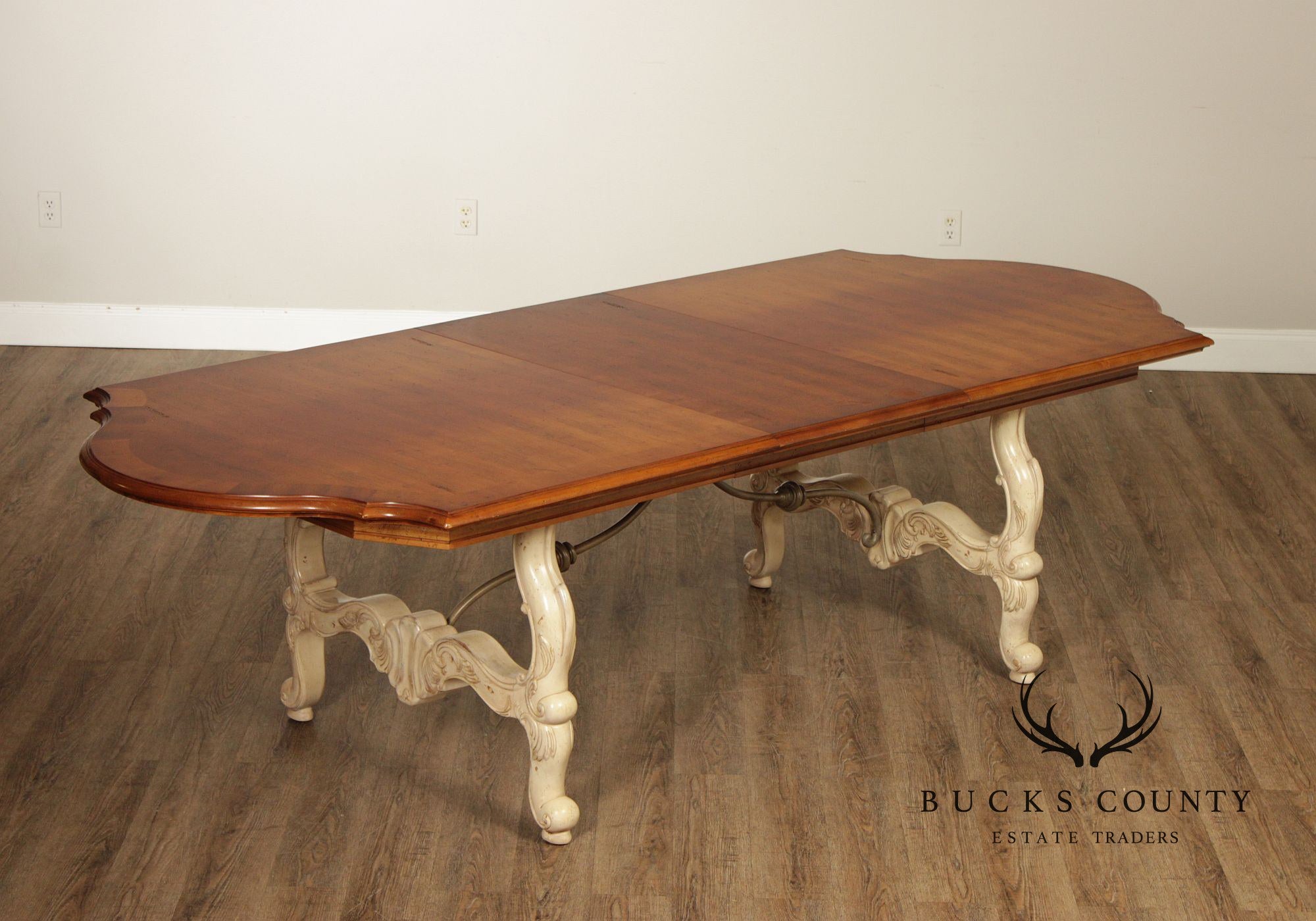 Century Cream Painted Iron Stretcher Base Dining Table