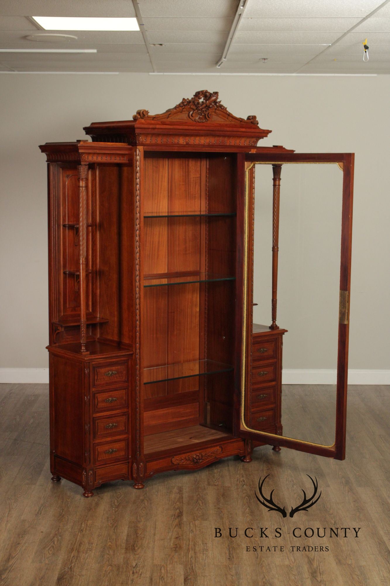 Antique French Carved Walnut Display Cabinet