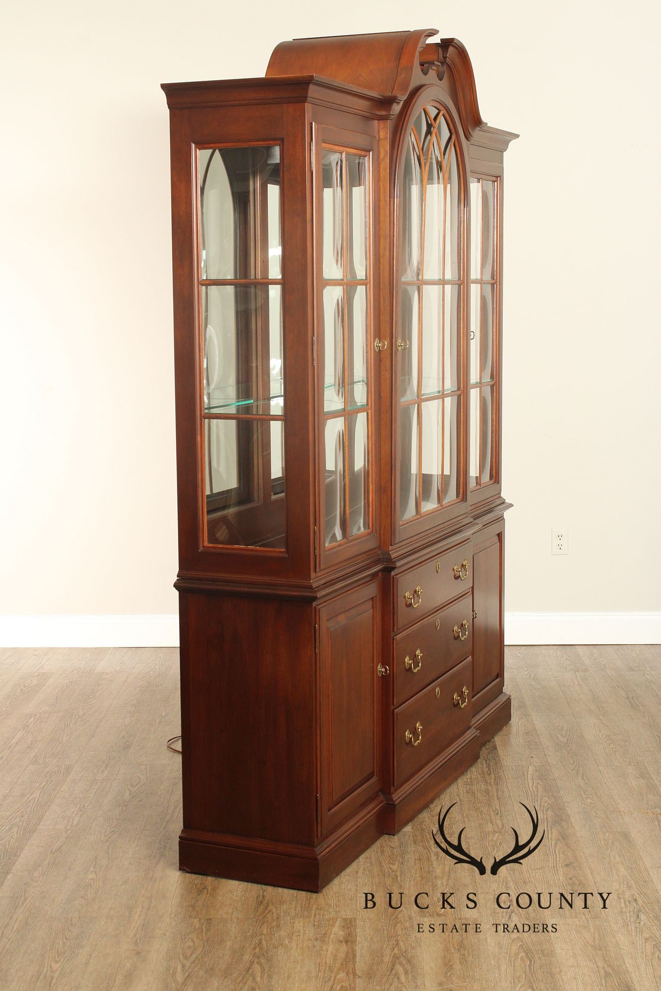 Ethan Allen Cherry Breakfront China Cabinet