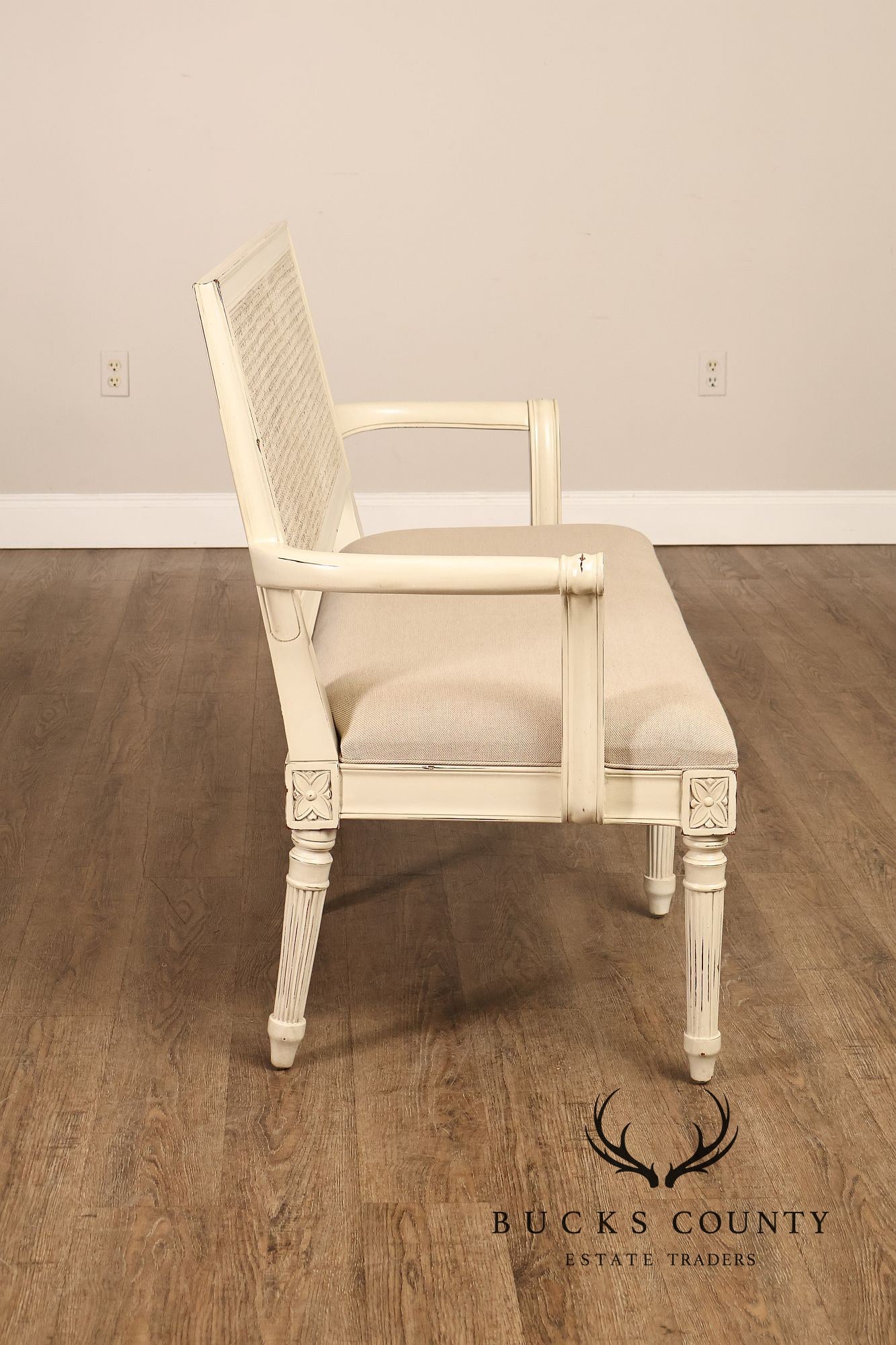 Alden Parkes Country French Louis XVI Style Caned Back Painted Settee