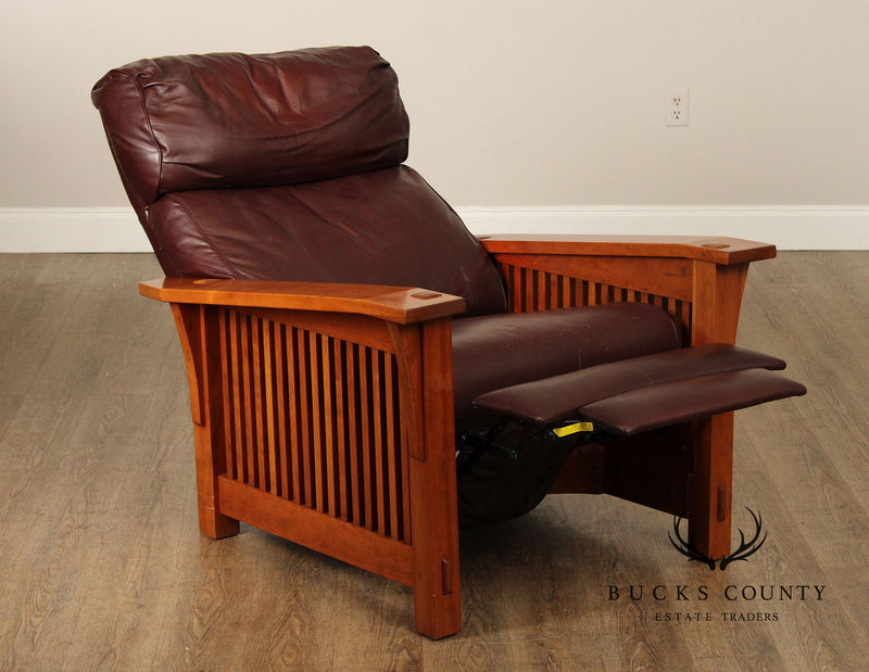 Stickley Mission Collection Cherry and Leather Spindle Morris Recliner