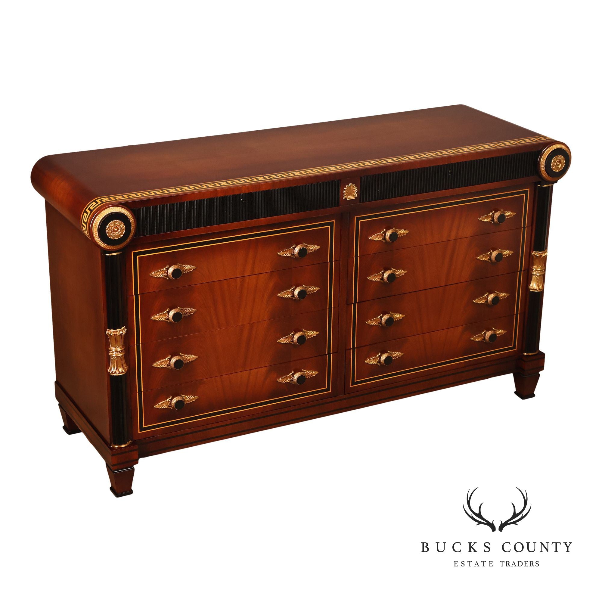 Mariner Neoclassical Empire Style Mahogany Ten Drawer Dresser