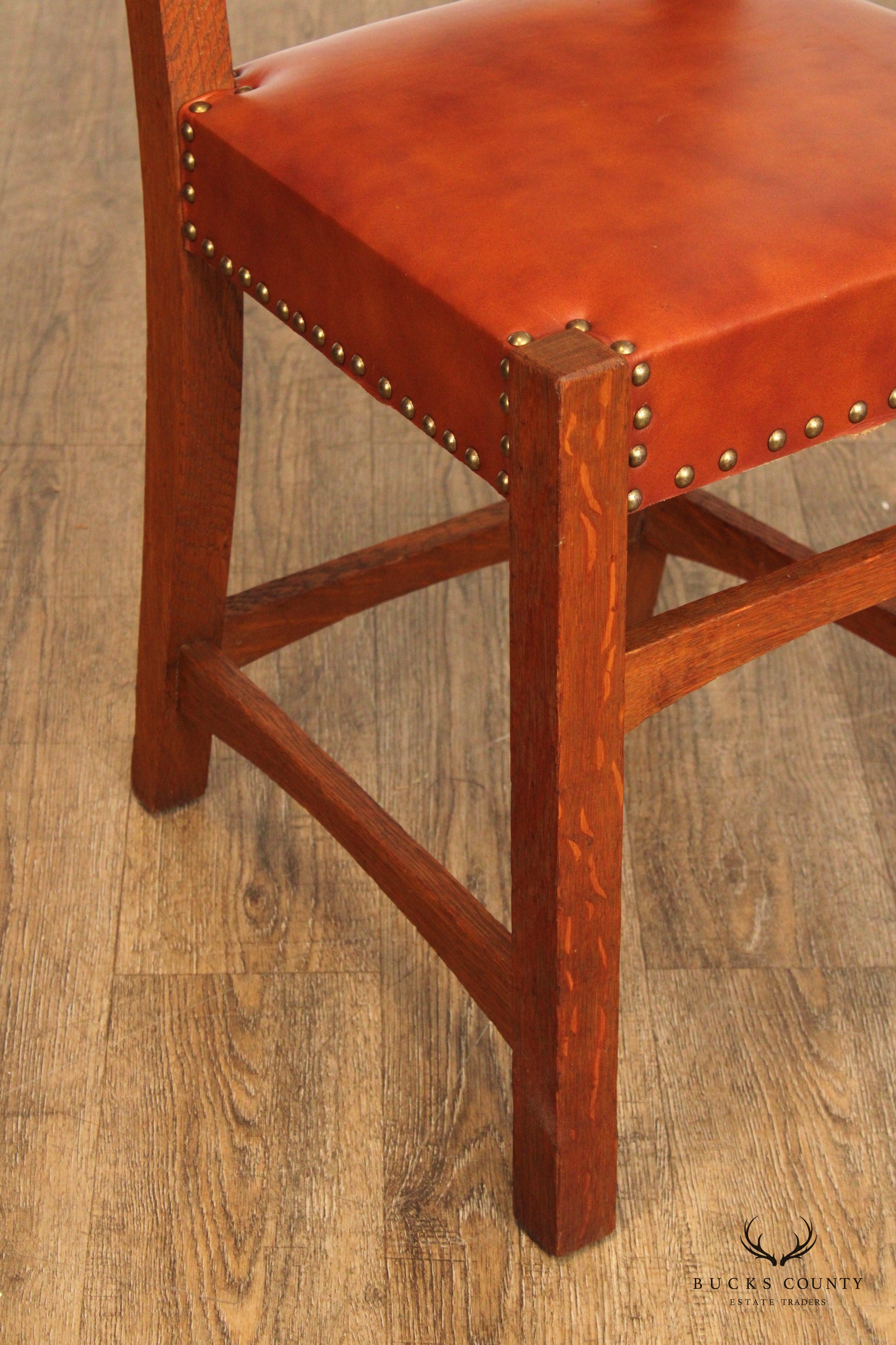 Antique Mission Oak and Leather Side Chair