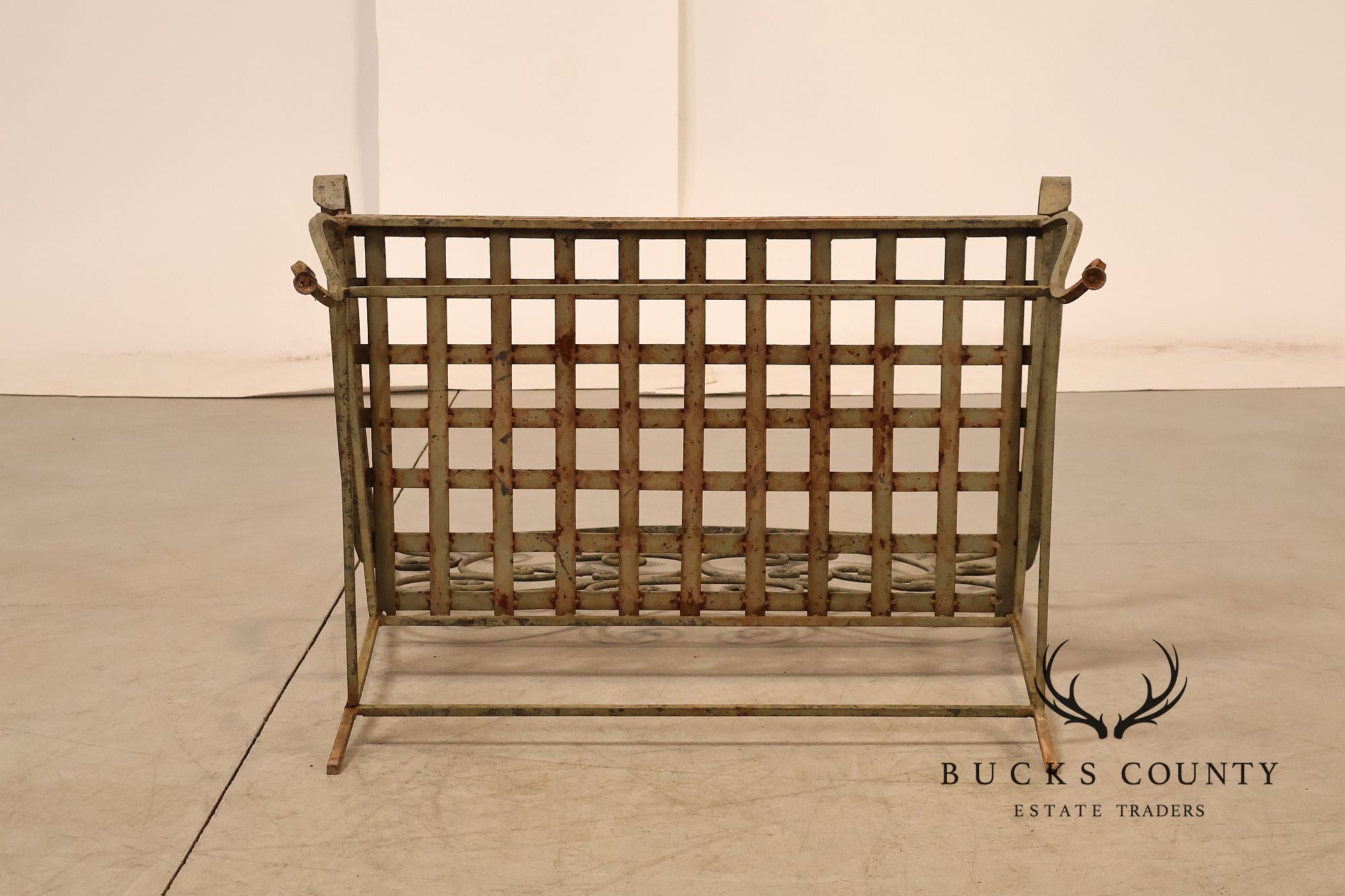 Vintage Wrought Iron Garden Bench With Scrollwork Back