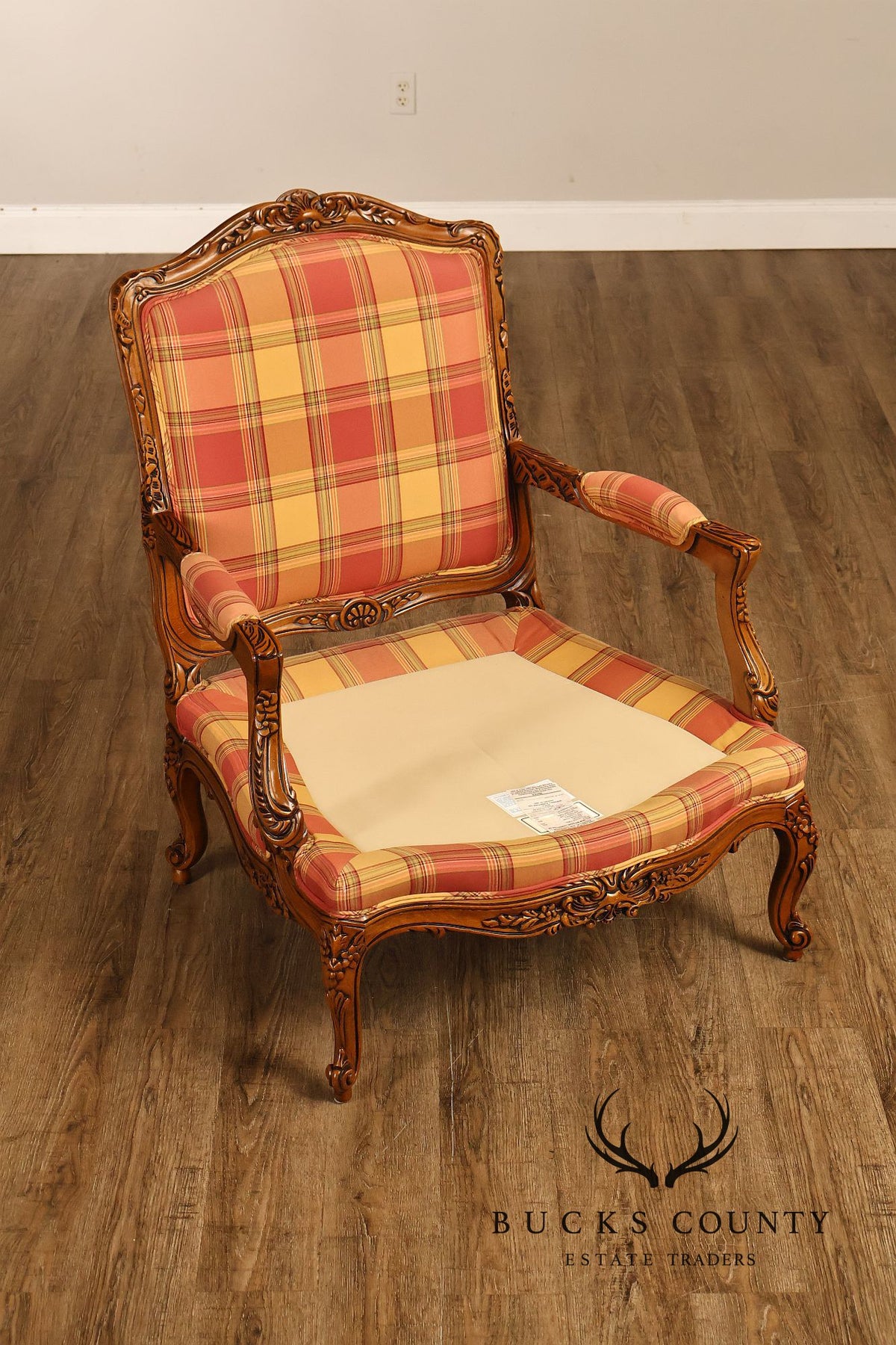 Sherrill Furniture French Louis XV Style Pair of Lounge Chairs with Ottomans