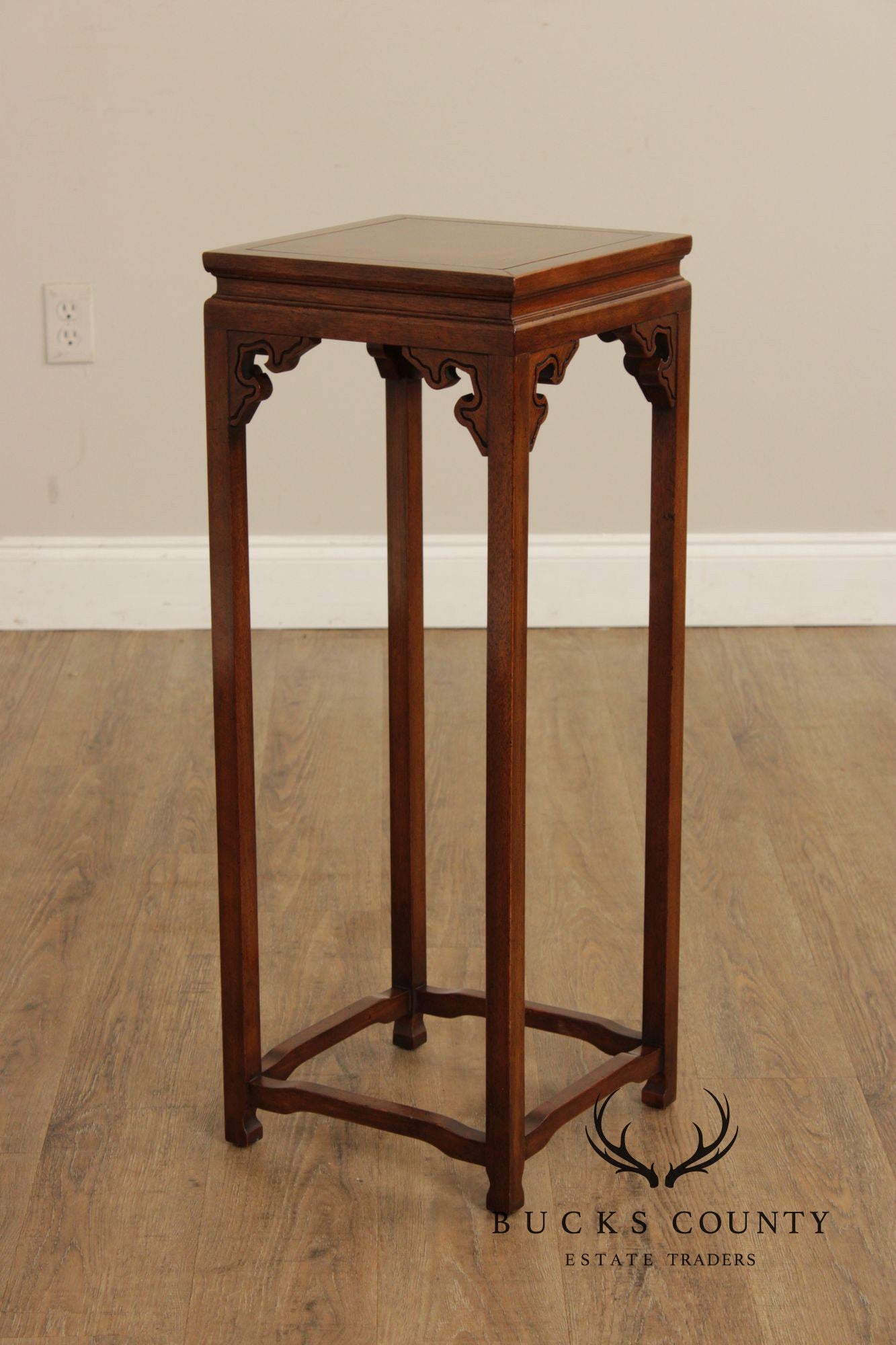 Baker Asian Inspired Pair of Mahogany Pedestal Plant Stands