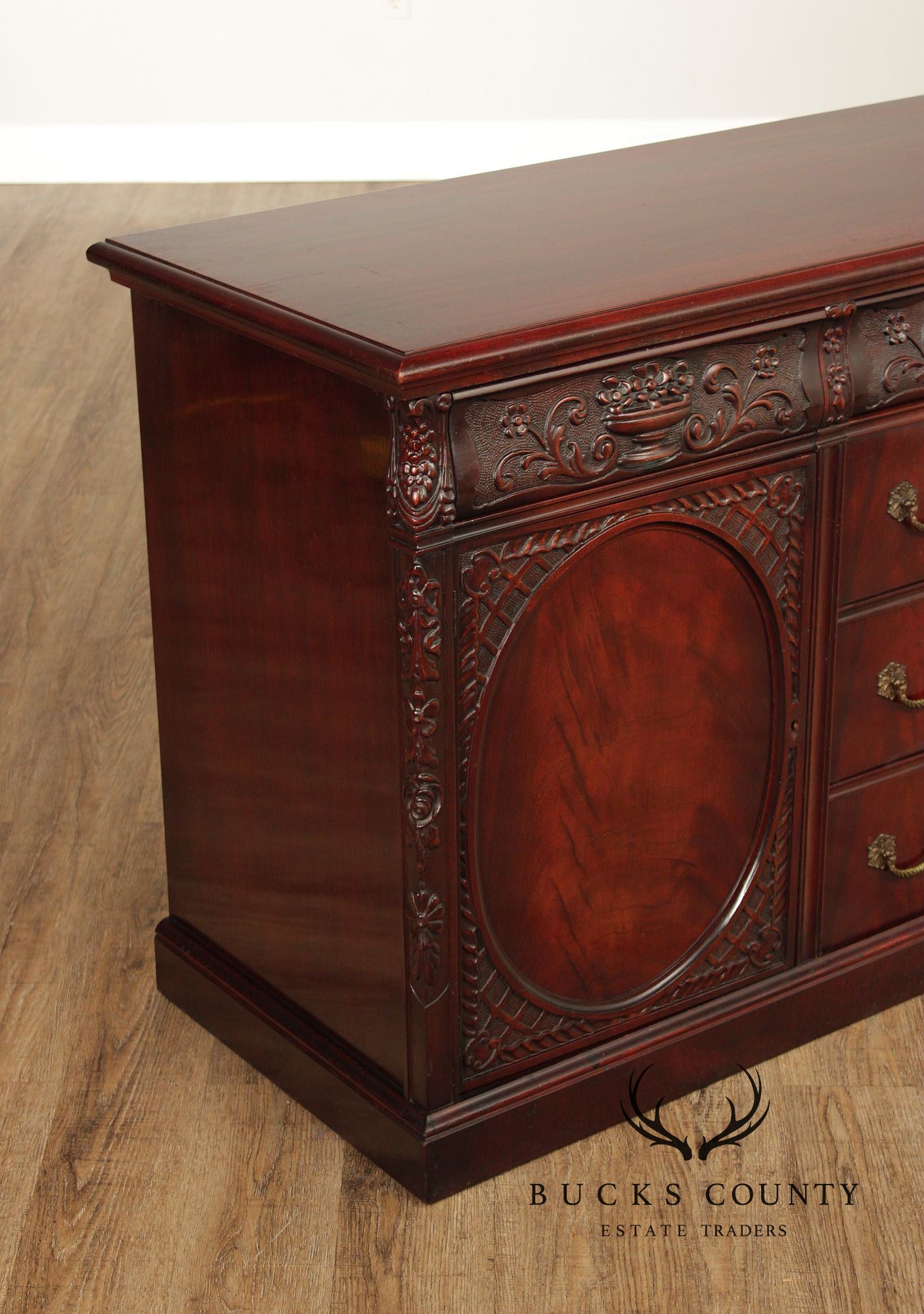1940's Vintage Georgian Style Carved Mahogany Sideboard Buffet